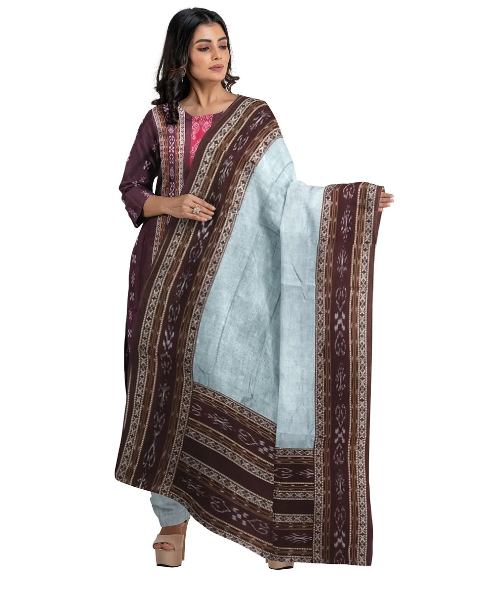 Dark brown grey handwoven cotton nuapatna dress material