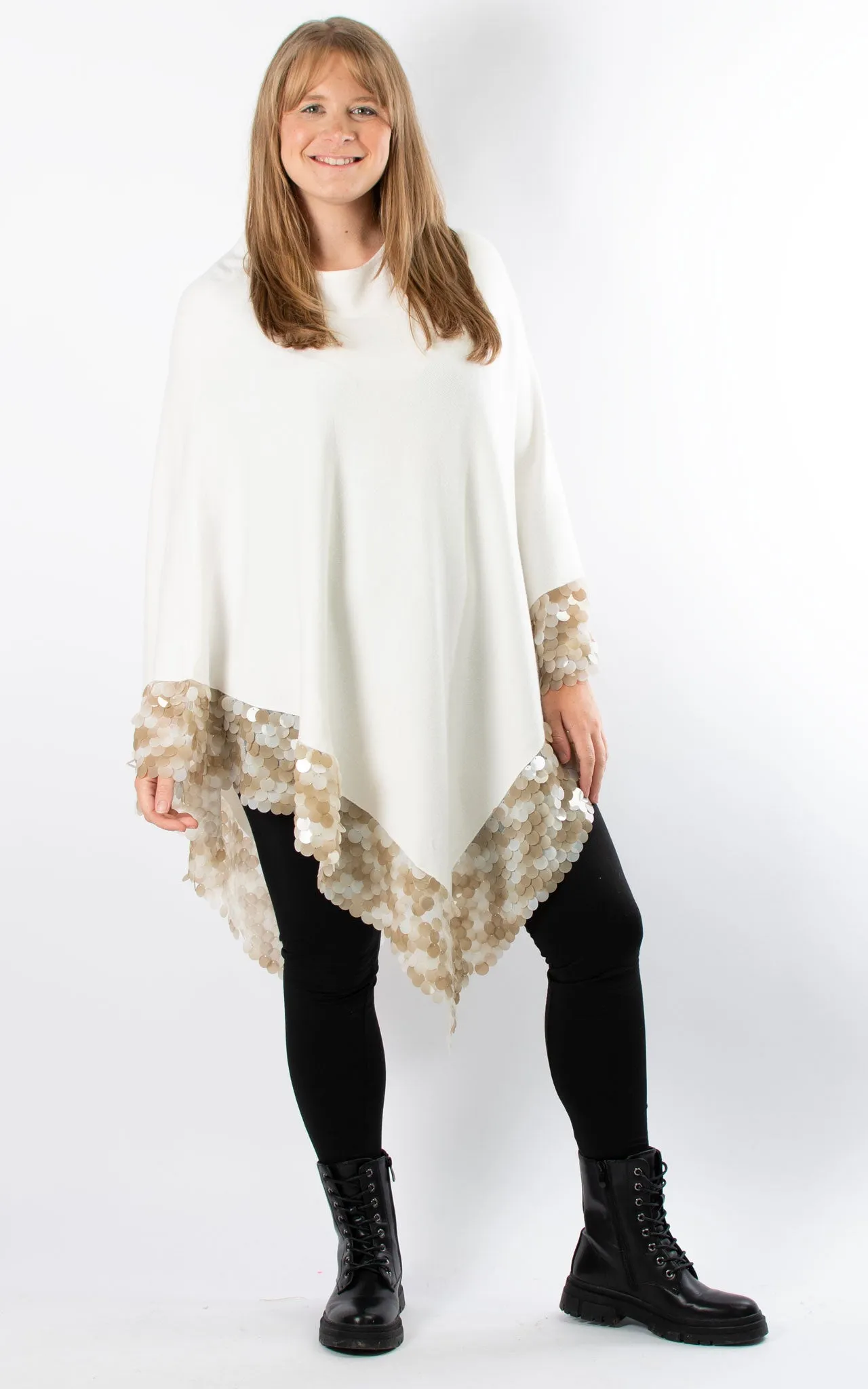 Denise Trim Poncho | Winter White