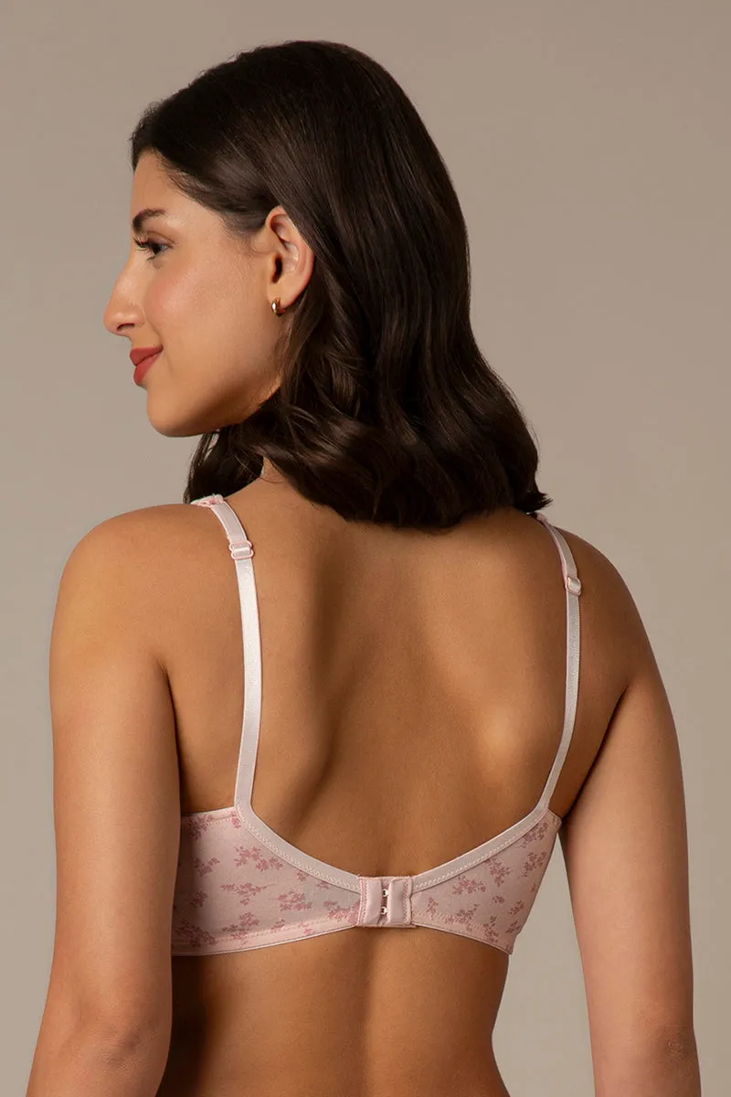 Dreamy comfort Non-Padded Non-Wired Cotton Bra - Pink Floral Print