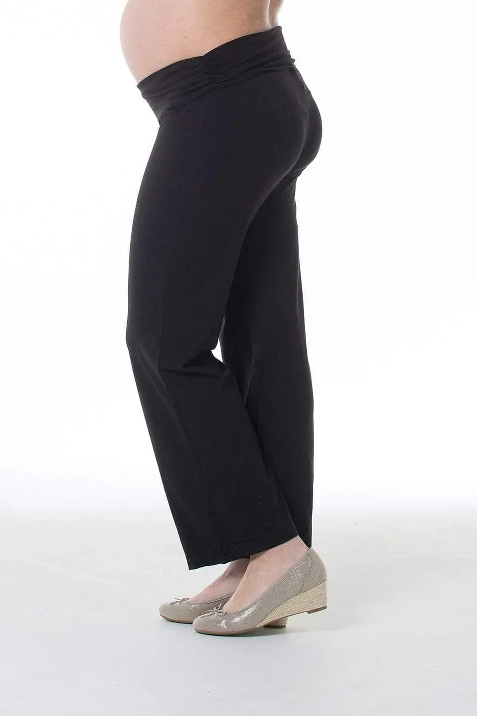 Giselle Bamboo Cotton Wide Leg Matenity Pants Black