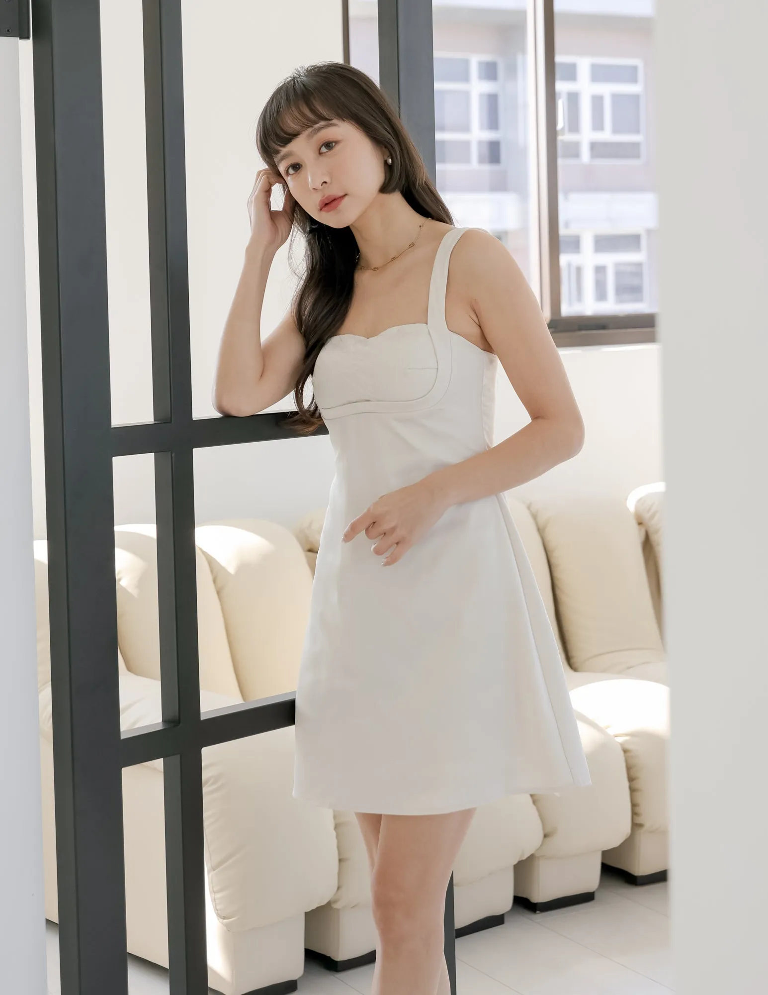 Gloria Padded Satin Dress in Ivory