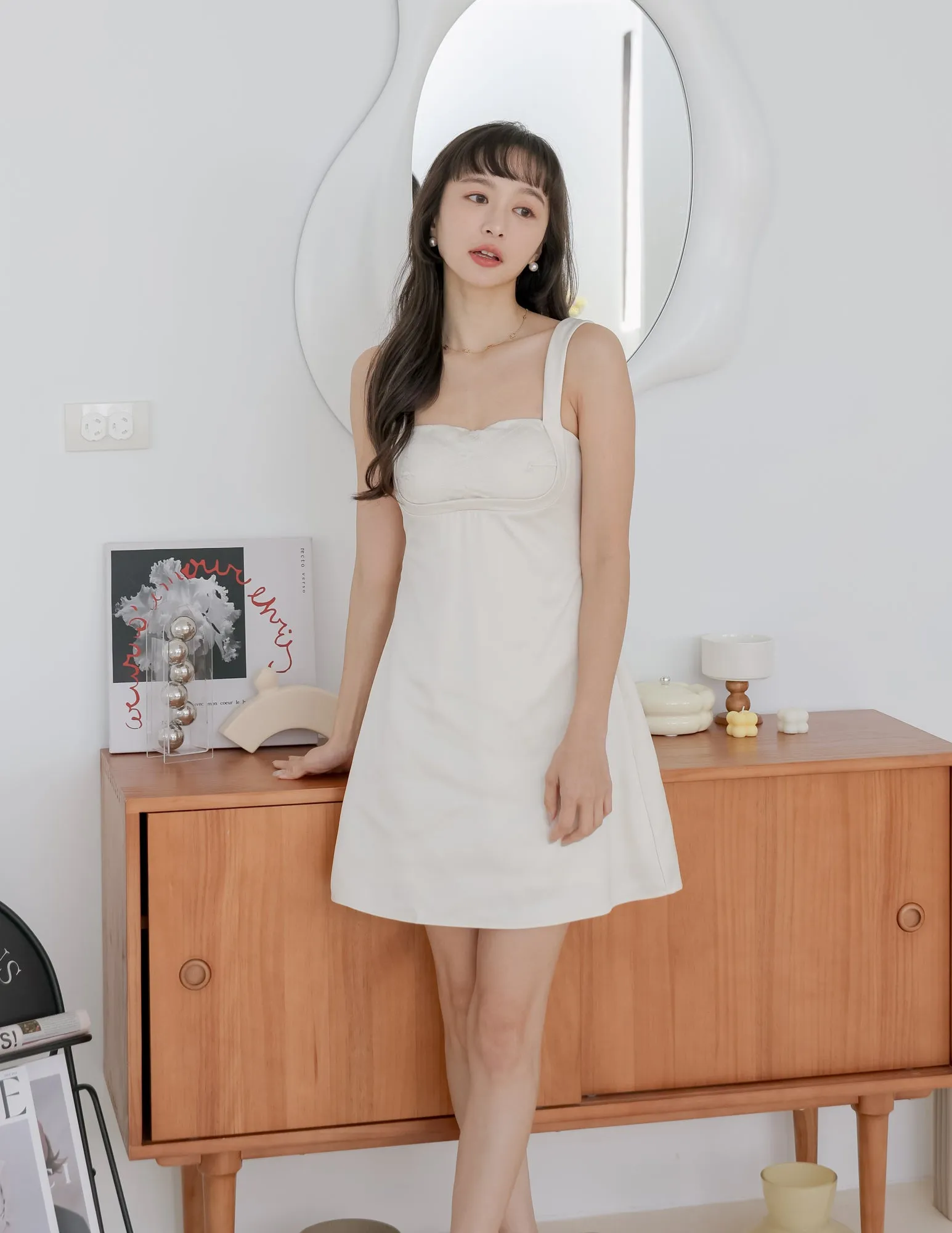 Gloria Padded Satin Dress in Ivory