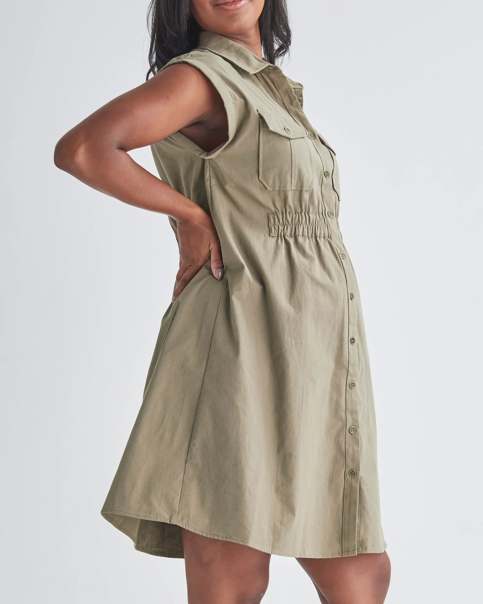 Kaya Maternity Safari Shirt Dress In Khaki