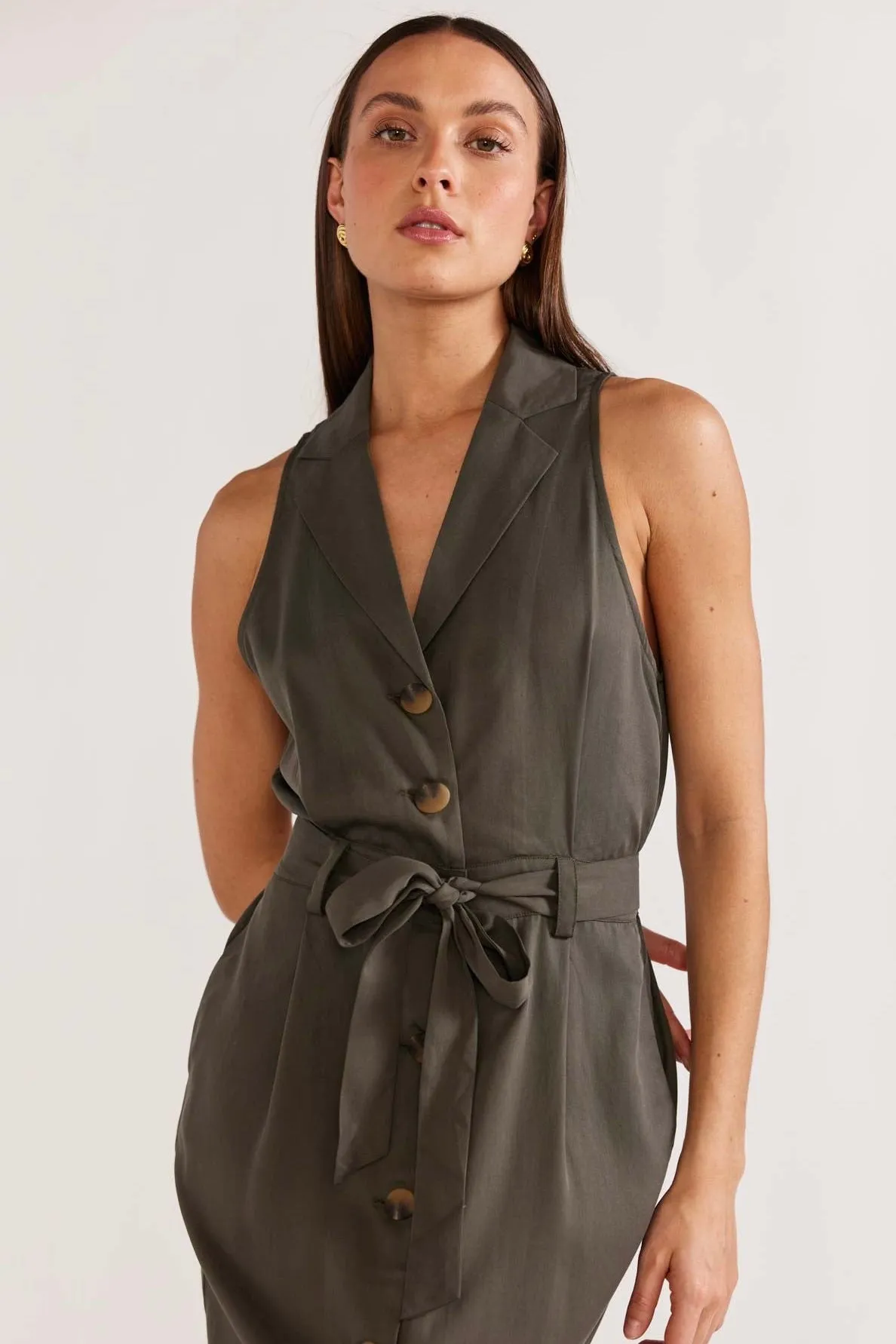 Kendi Khaki Cargo Midi Dress