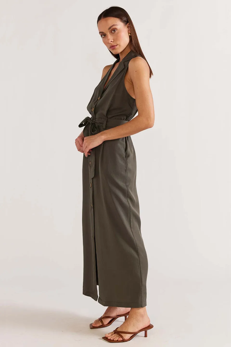 Kendi Khaki Cargo Midi Dress