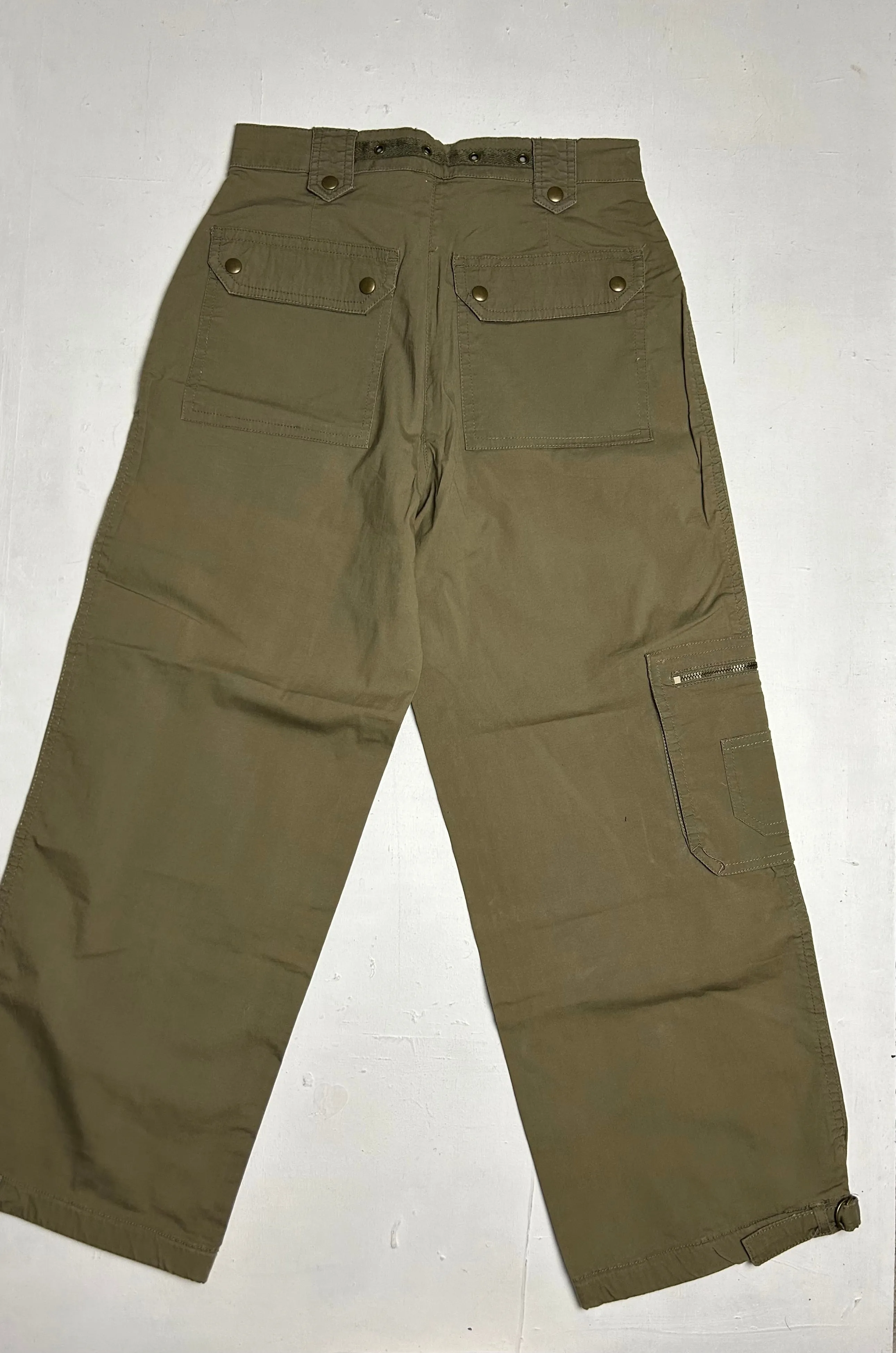 Khaki cargo cotton low waist baggy capris pants (S)