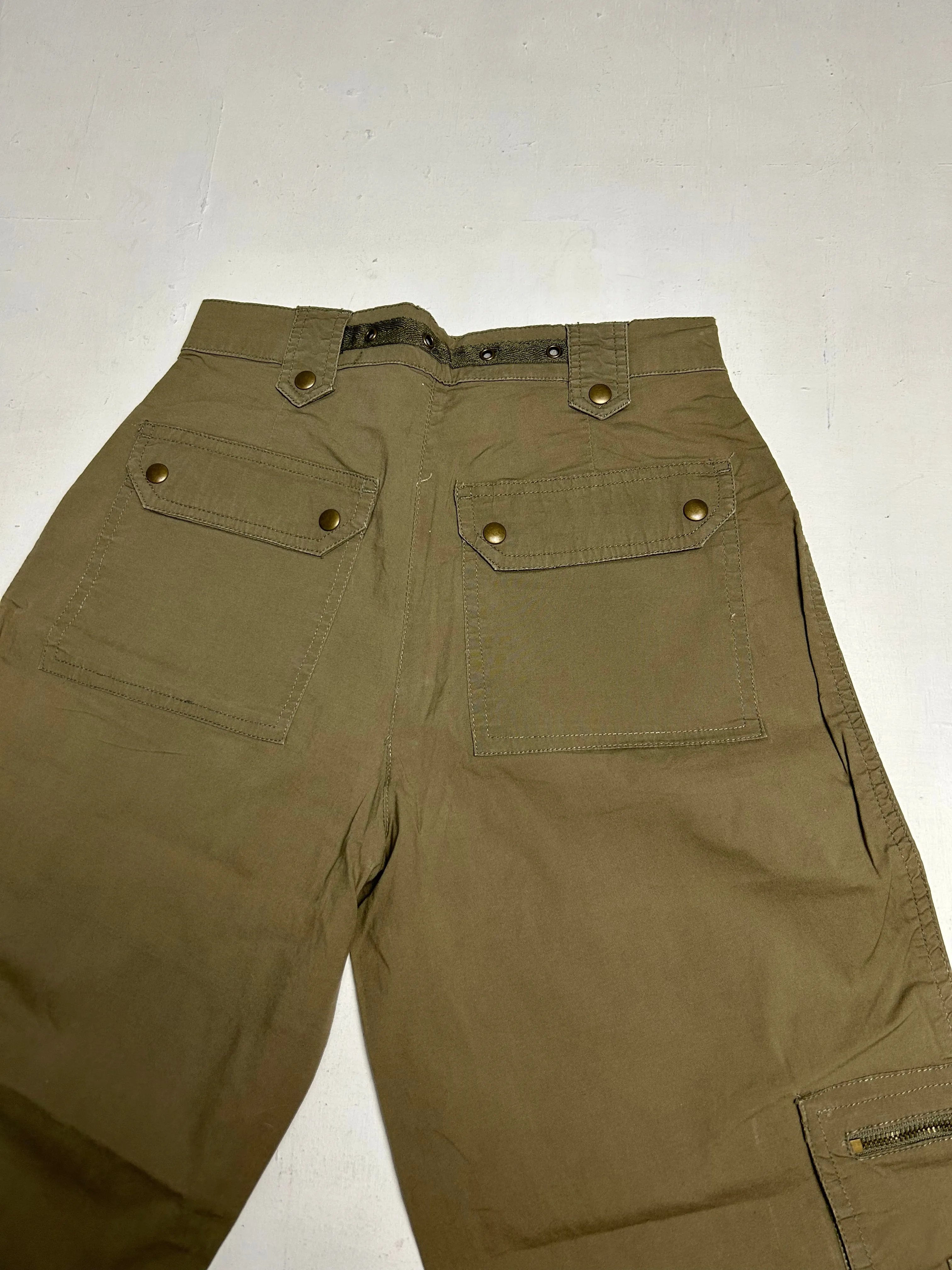 Khaki cargo cotton low waist baggy capris pants (S)