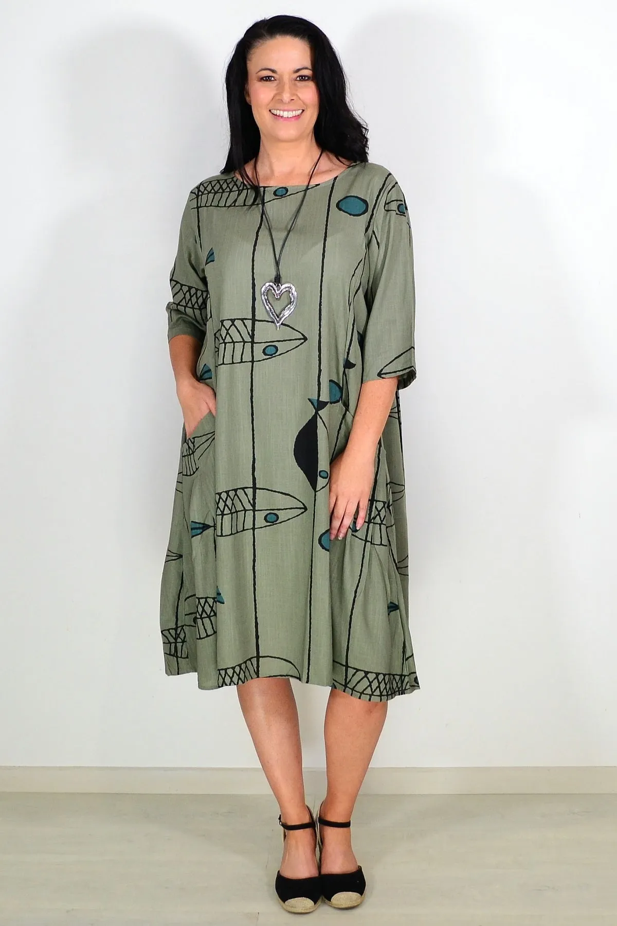 Khaki Cotton Linen Tunic Dress