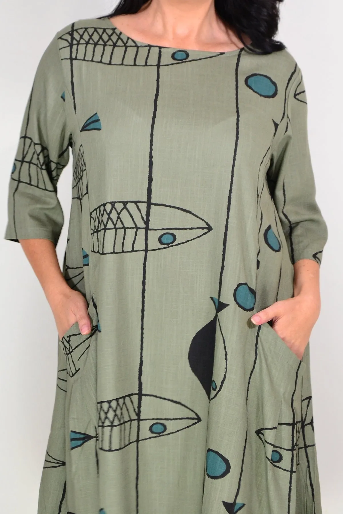 Khaki Cotton Linen Tunic Dress