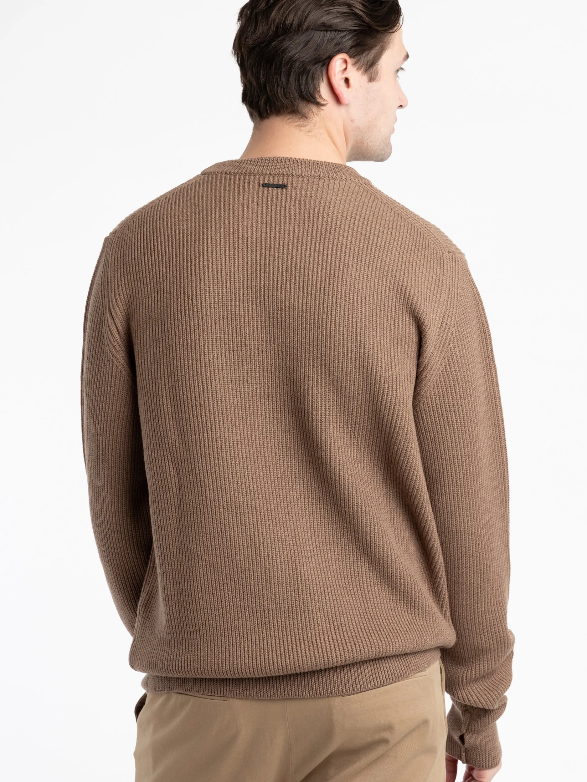 Khaki Fine Merino Rib Crewneck