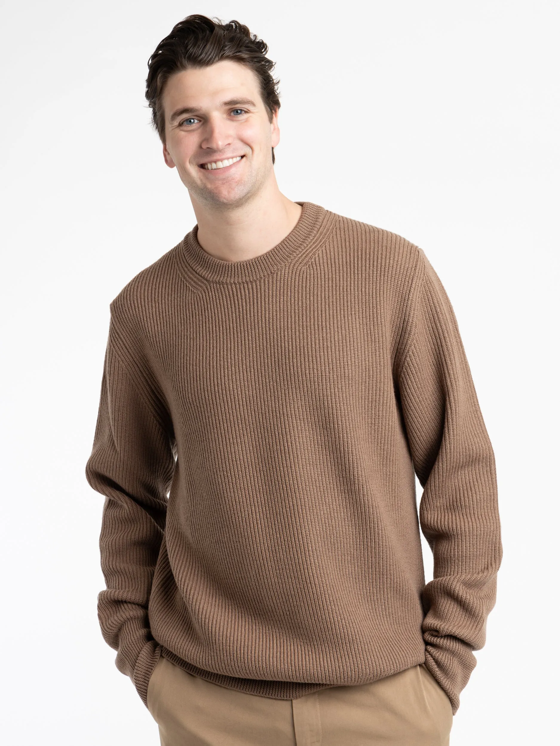 Khaki Fine Merino Rib Crewneck