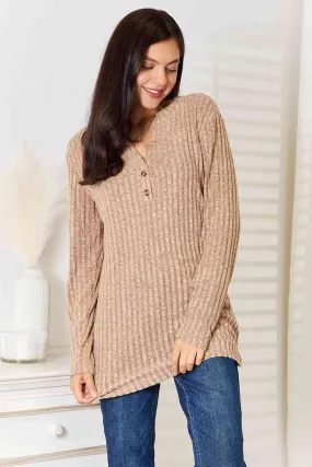 Khaki Ribbed Long Sleeve Shirt