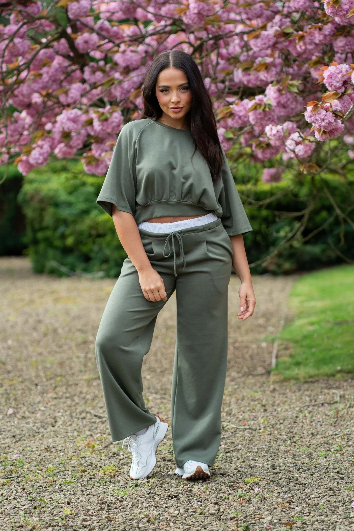 Khaki Round Neck Cropped Top