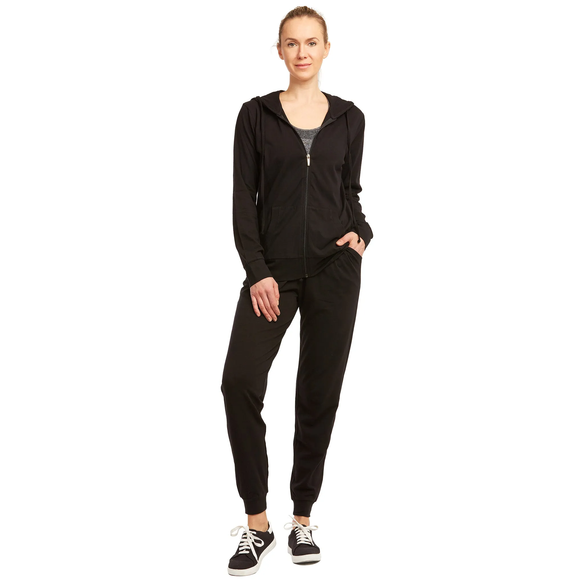 LADIES SINGLE JERSEY COTTON JOGGER PANTS WITH POCKETS (SJC7000_BLACK)