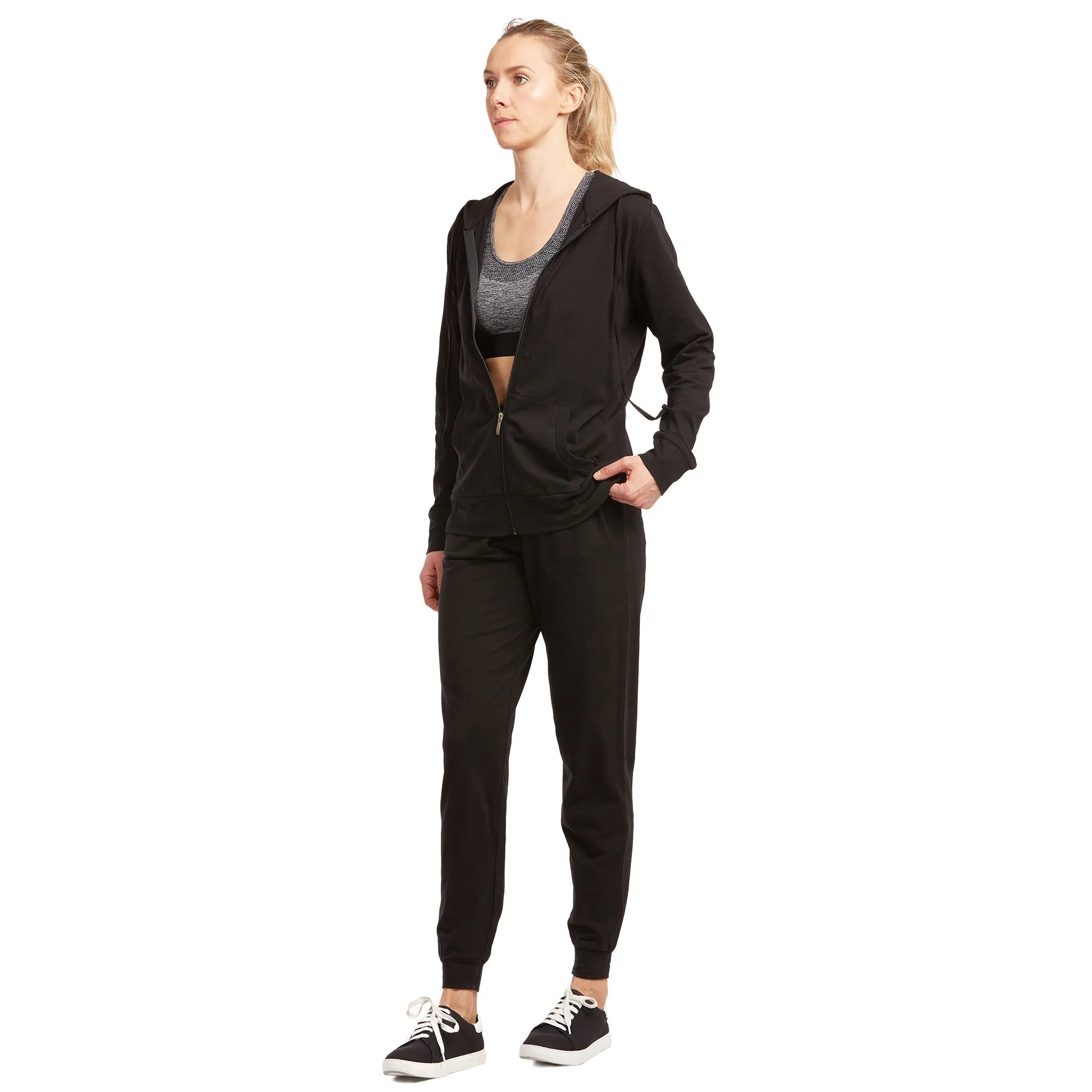 LADIES SINGLE JERSEY COTTON JOGGER PANTS WITH POCKETS (SJC7000_BLACK)