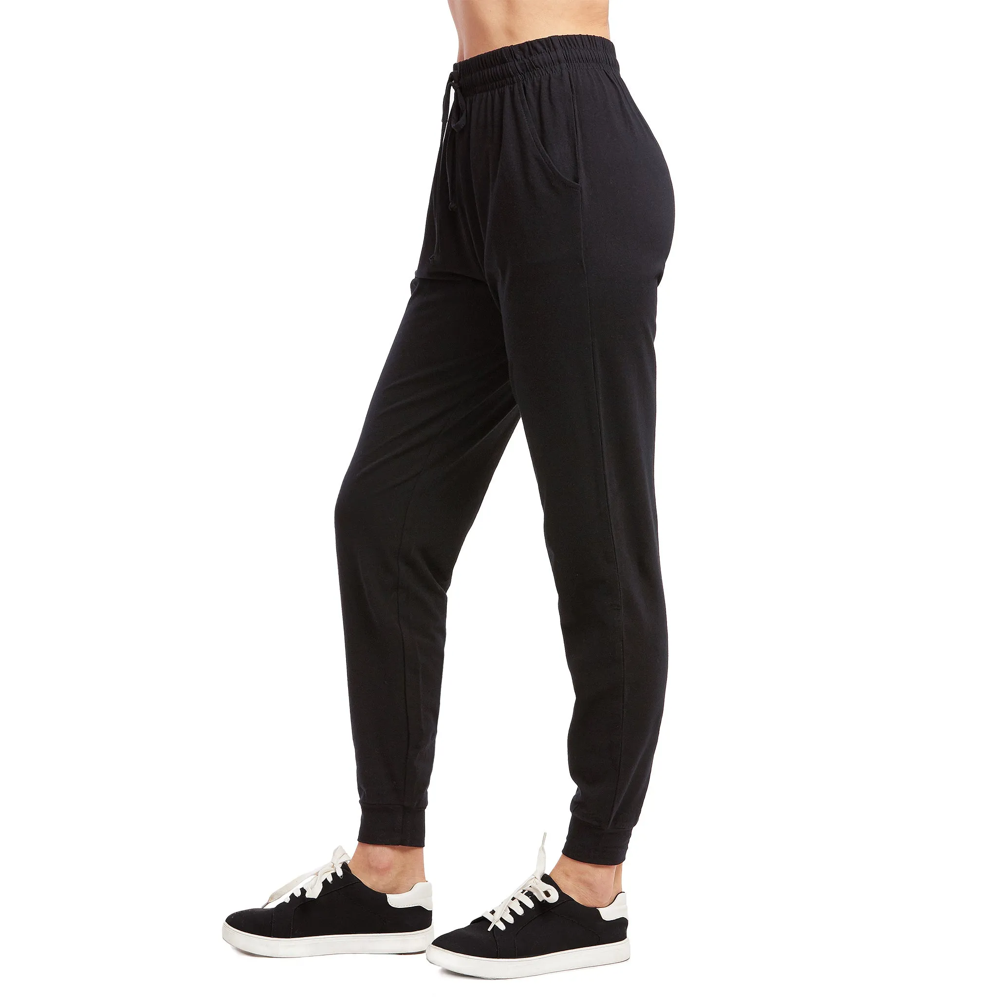 LADIES SINGLE JERSEY COTTON JOGGER PANTS WITH POCKETS (SJC7000_BLACK)