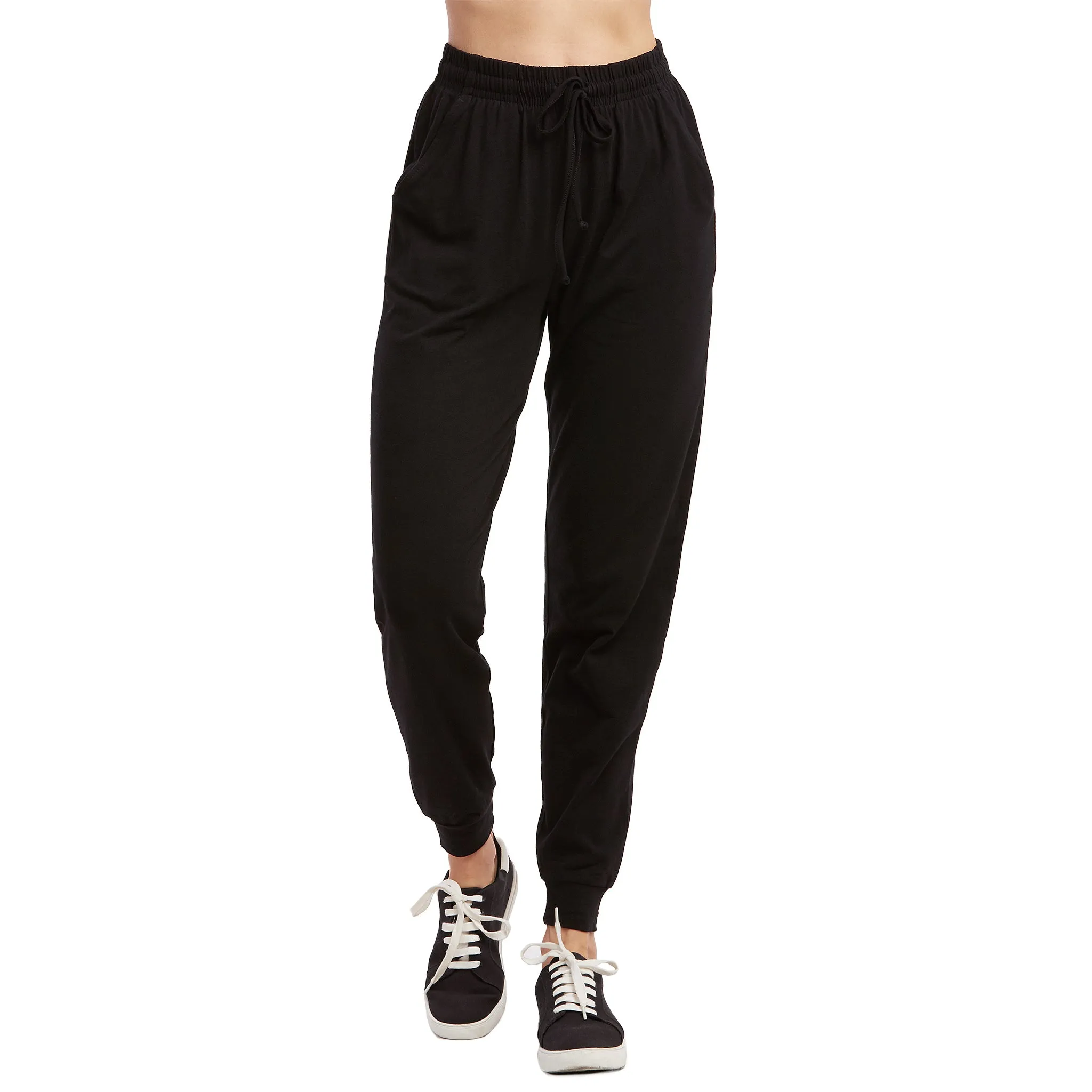 LADIES SINGLE JERSEY COTTON JOGGER PANTS WITH POCKETS (SJC7000_BLACK)