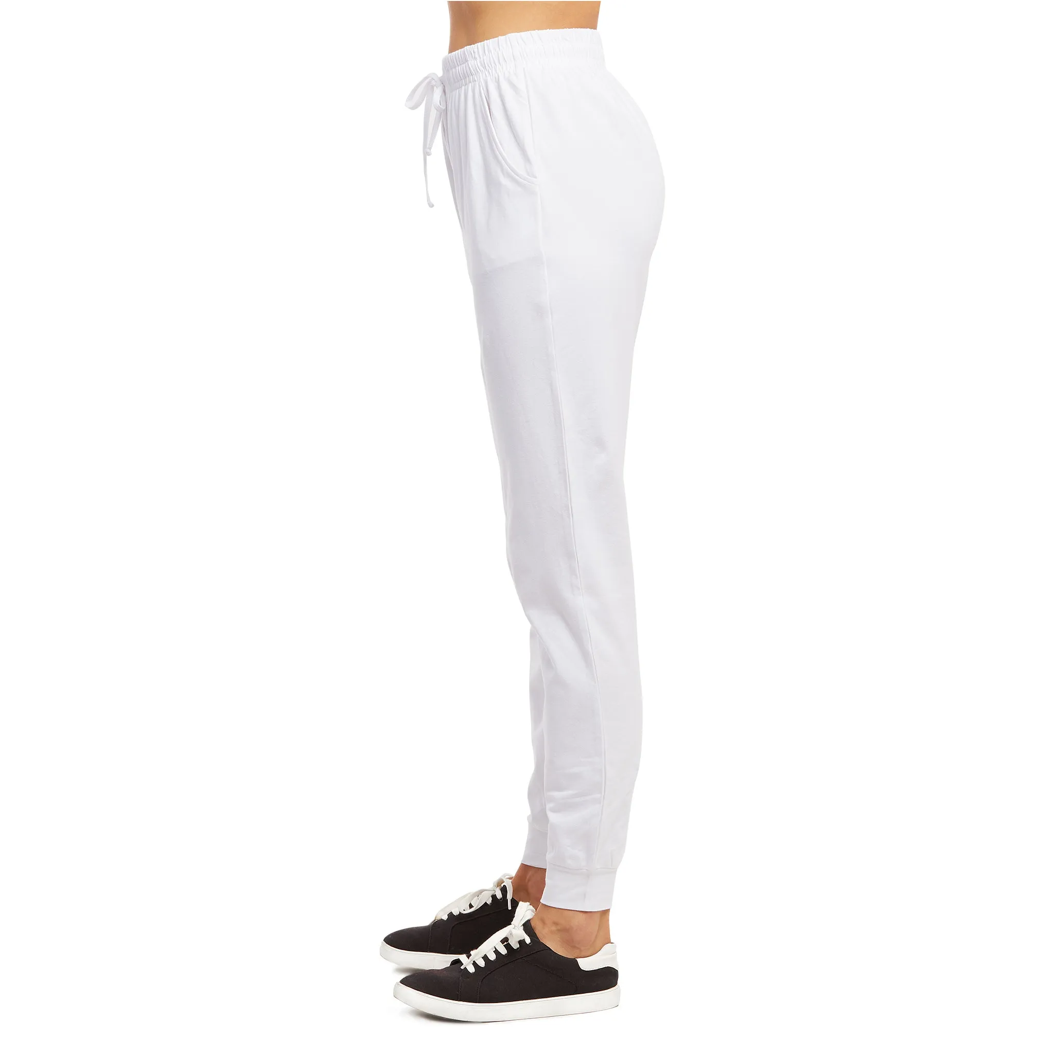 LADIES SINGLE JERSEY COTTON JOGGER PANTS WITH POCKETS (SJC7000_WHITE)