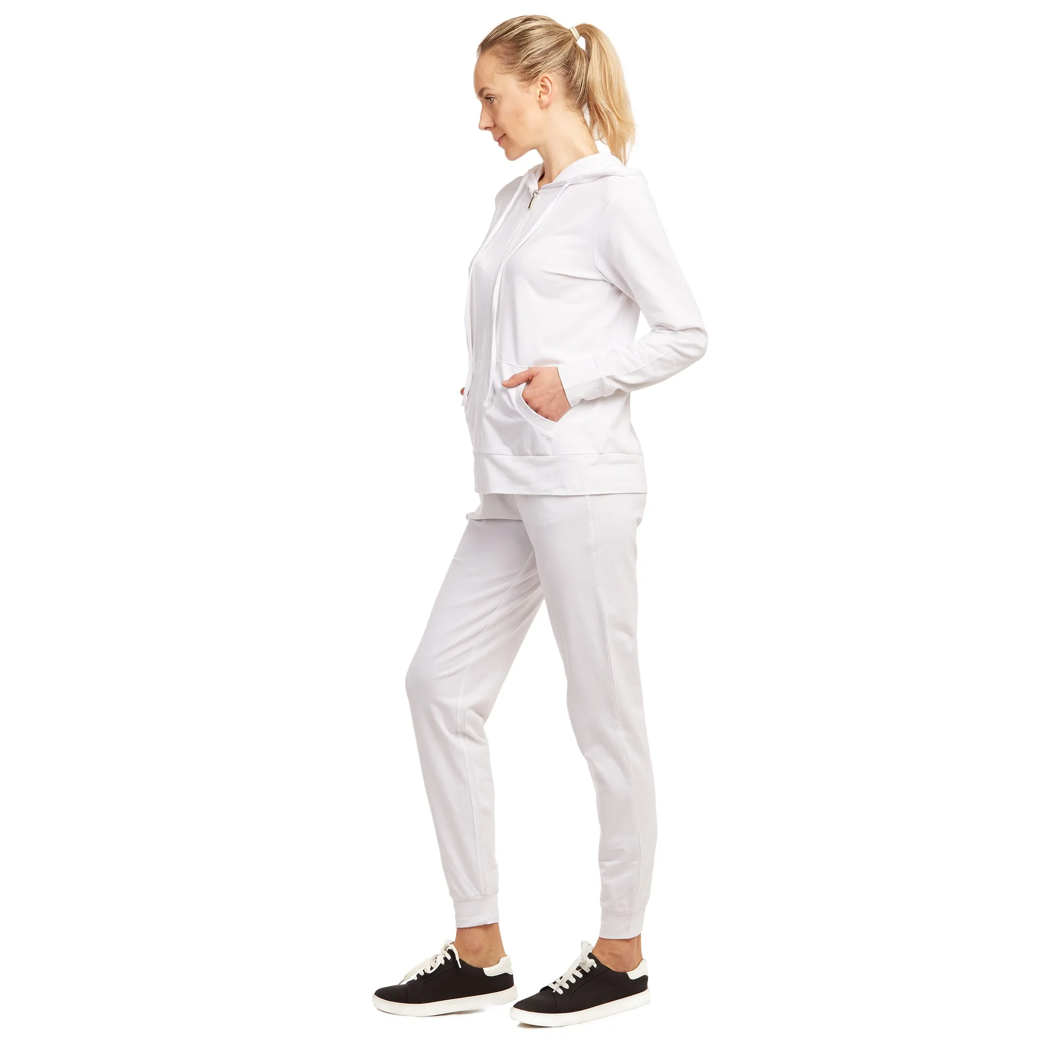 LADIES SINGLE JERSEY COTTON JOGGER PANTS WITH POCKETS (SJC7000_WHITE)