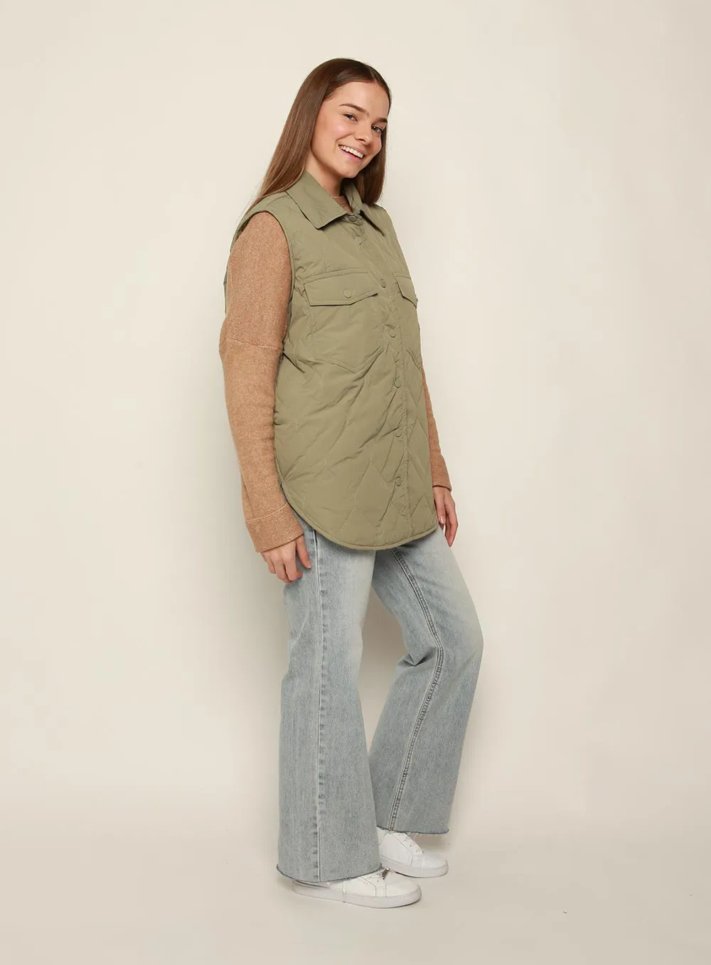 Lisa Quilted Vest-KHAKI