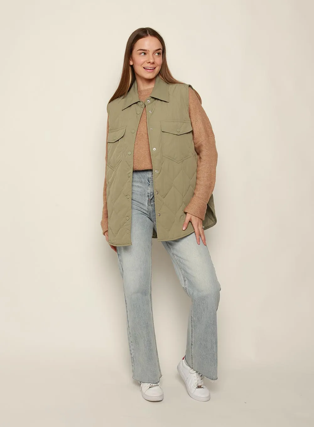 Lisa Quilted Vest-KHAKI