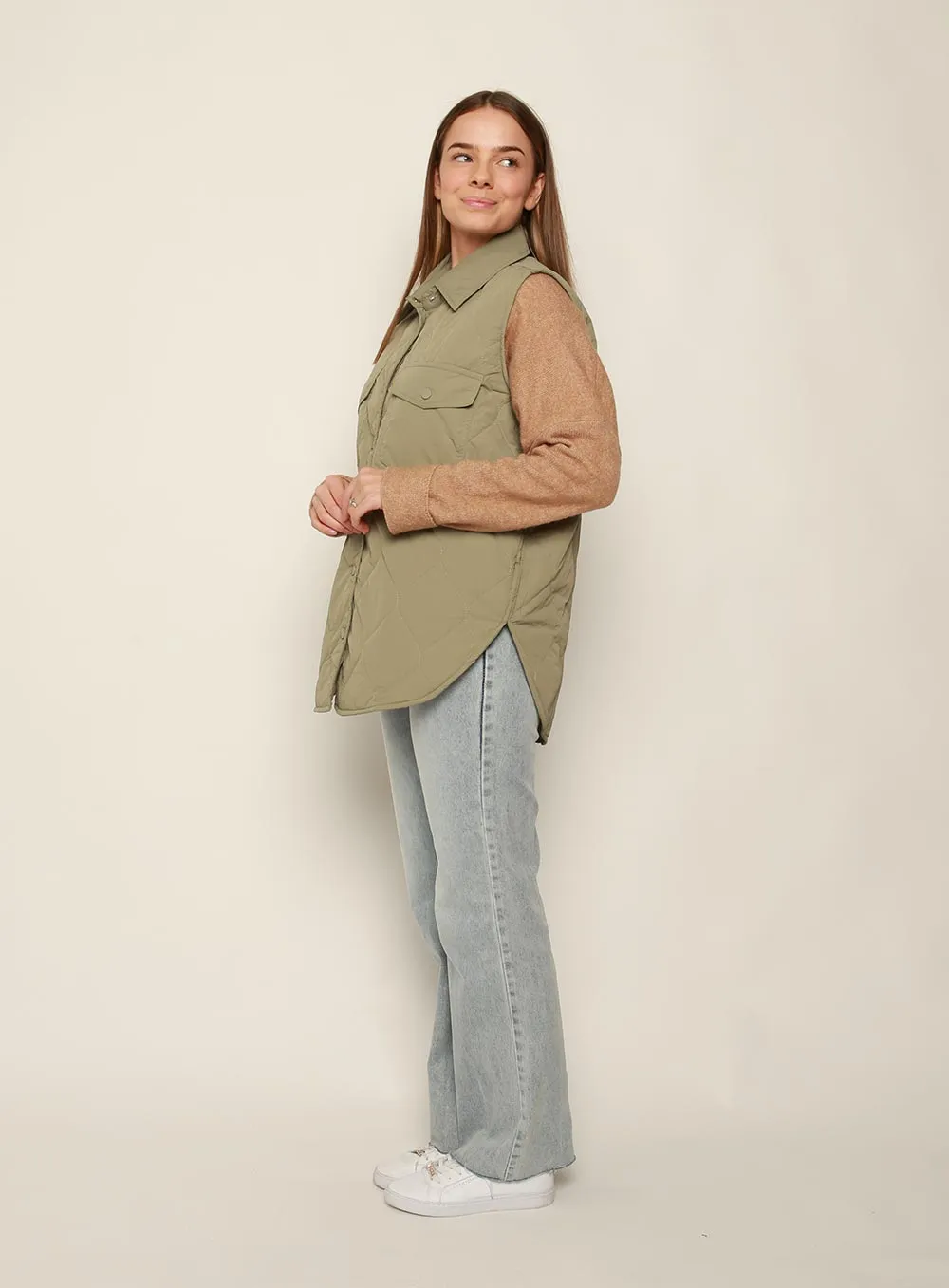 Lisa Quilted Vest-KHAKI