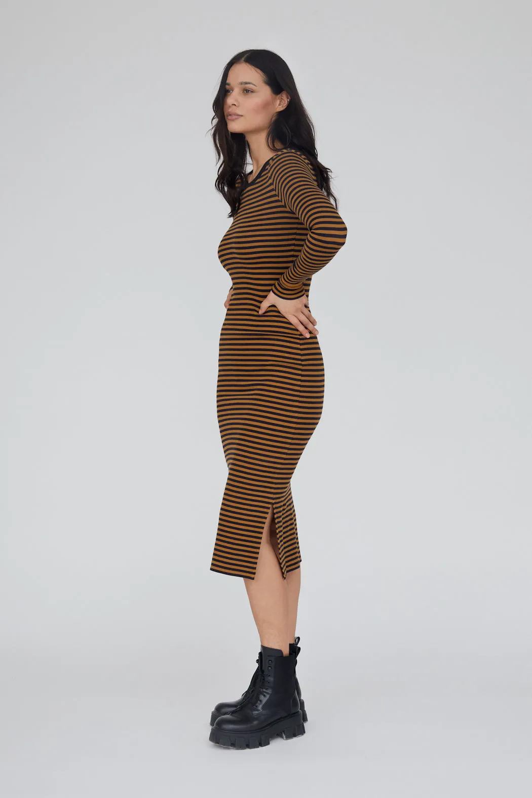 Ludmilla Long Dress - Bronze Brown/Black Stripe