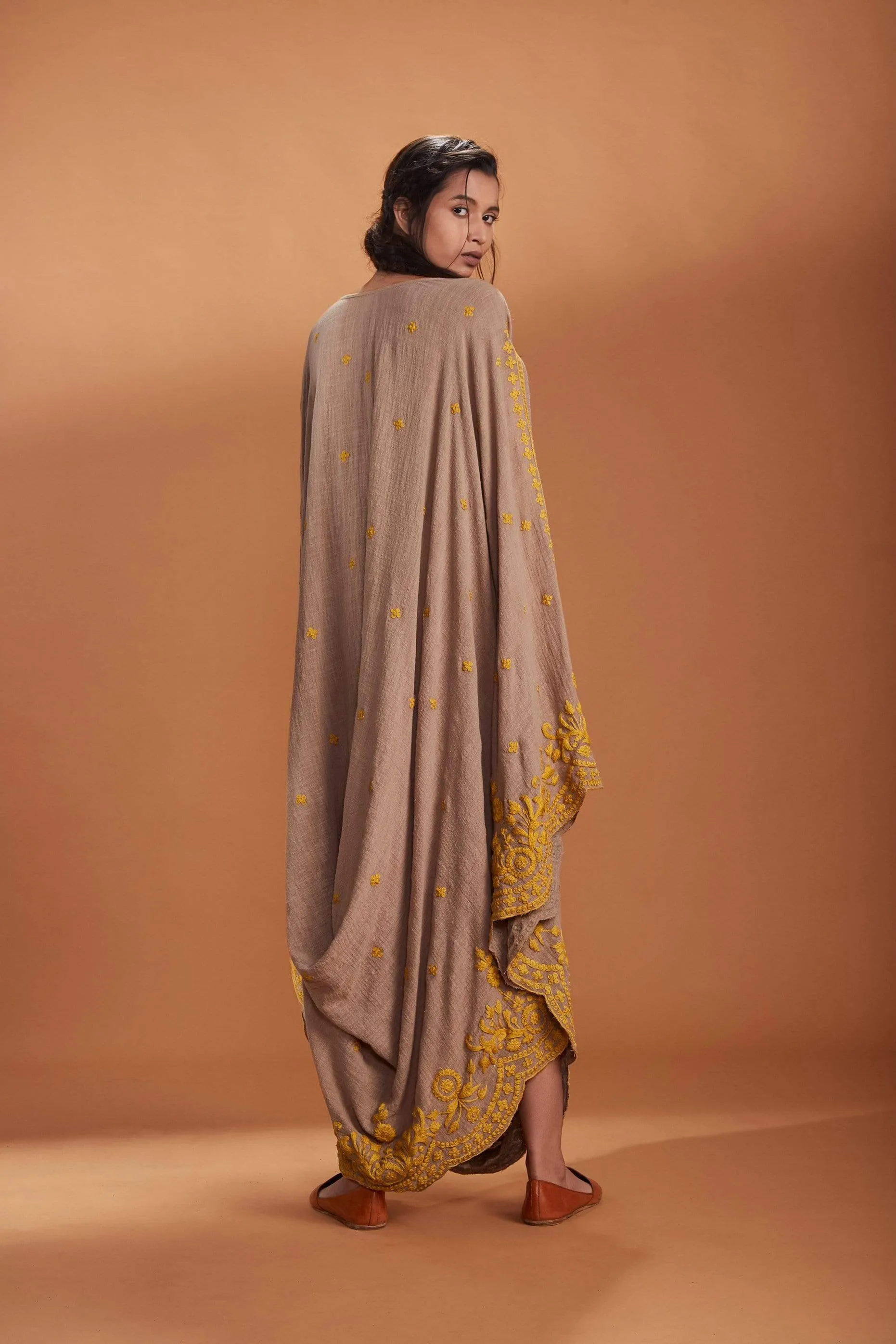 MATI  EMB COWL DRESS KHAKI