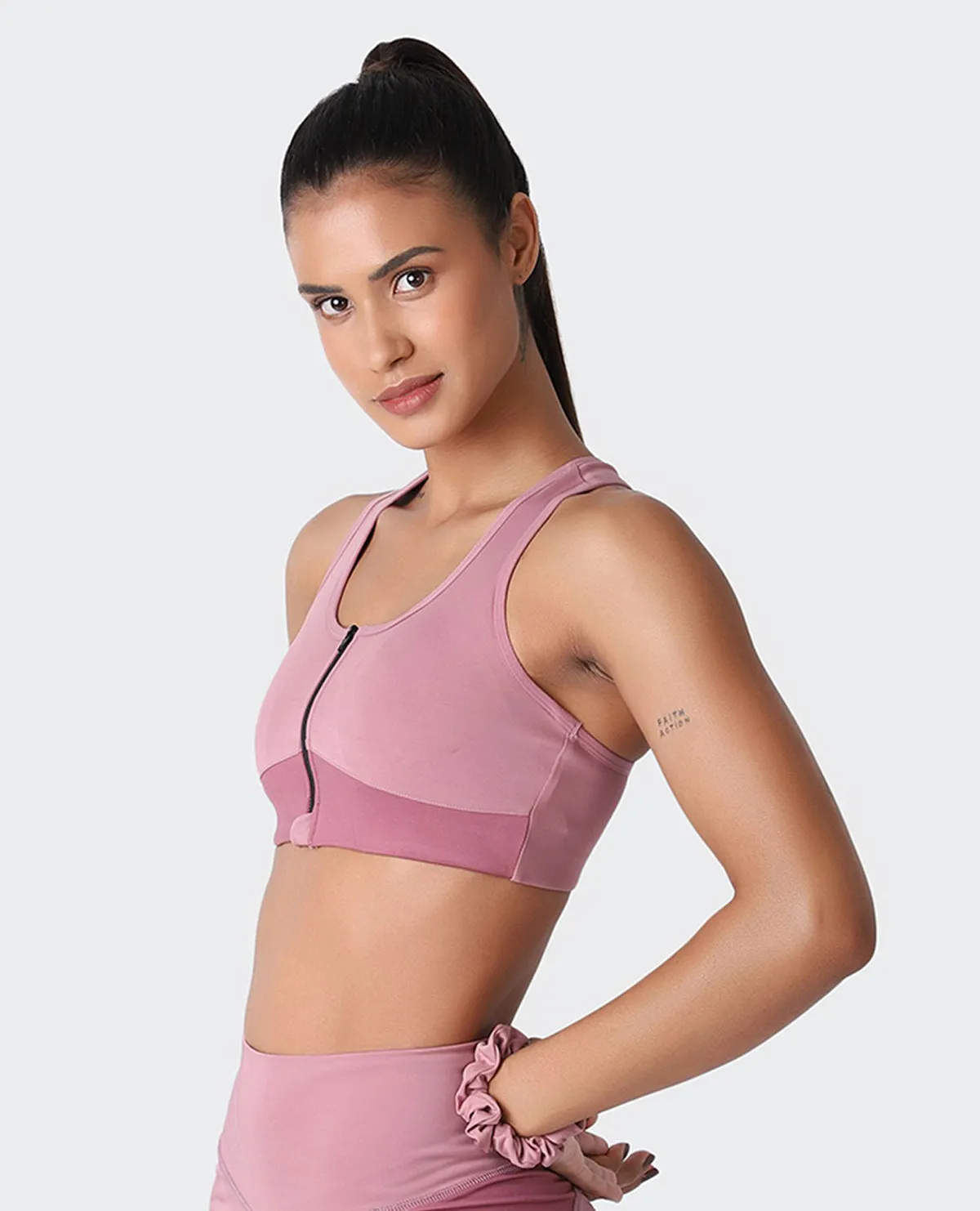 Mauve Mist Zip Sports Bra