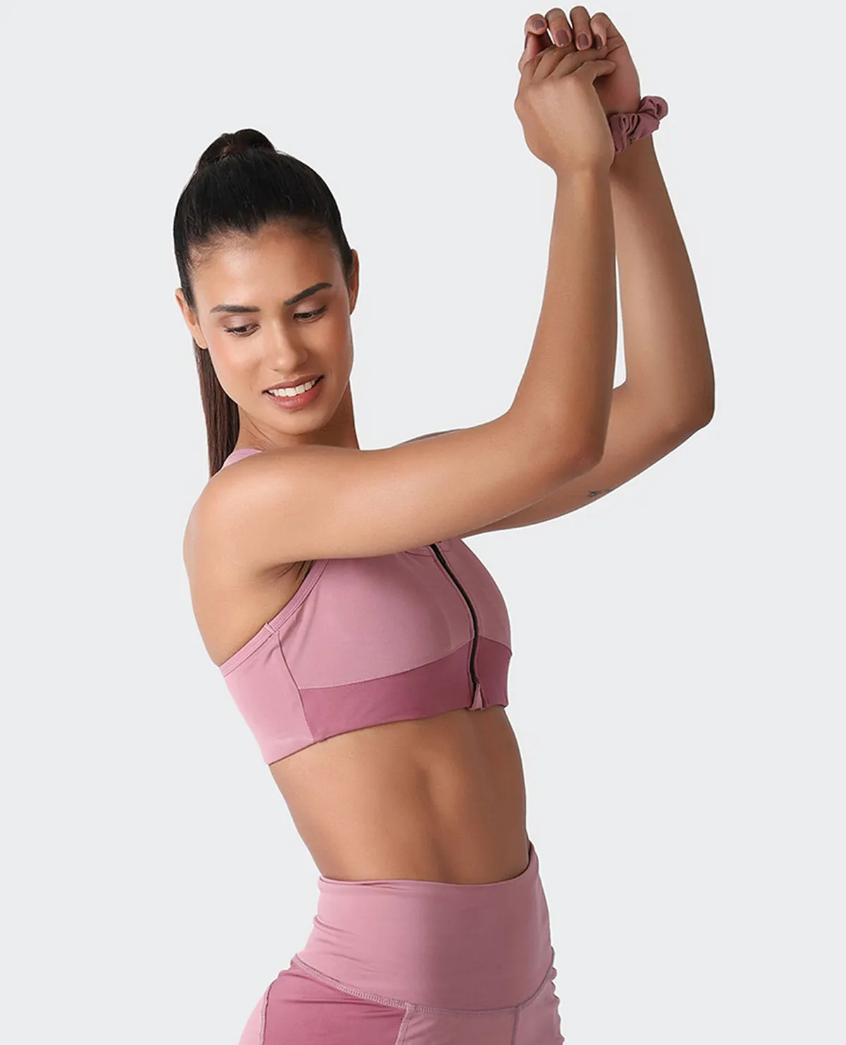 Mauve Mist Zip Sports Bra