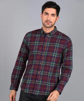 Men's Red Cotton Full Sleeve Slim Fit Casual Checkered Shirt