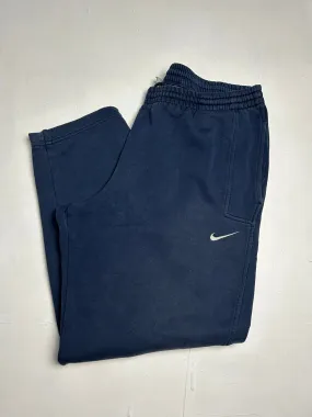 Navy blue cotton low rise gym pants swoosh logo baggy joggers (L)