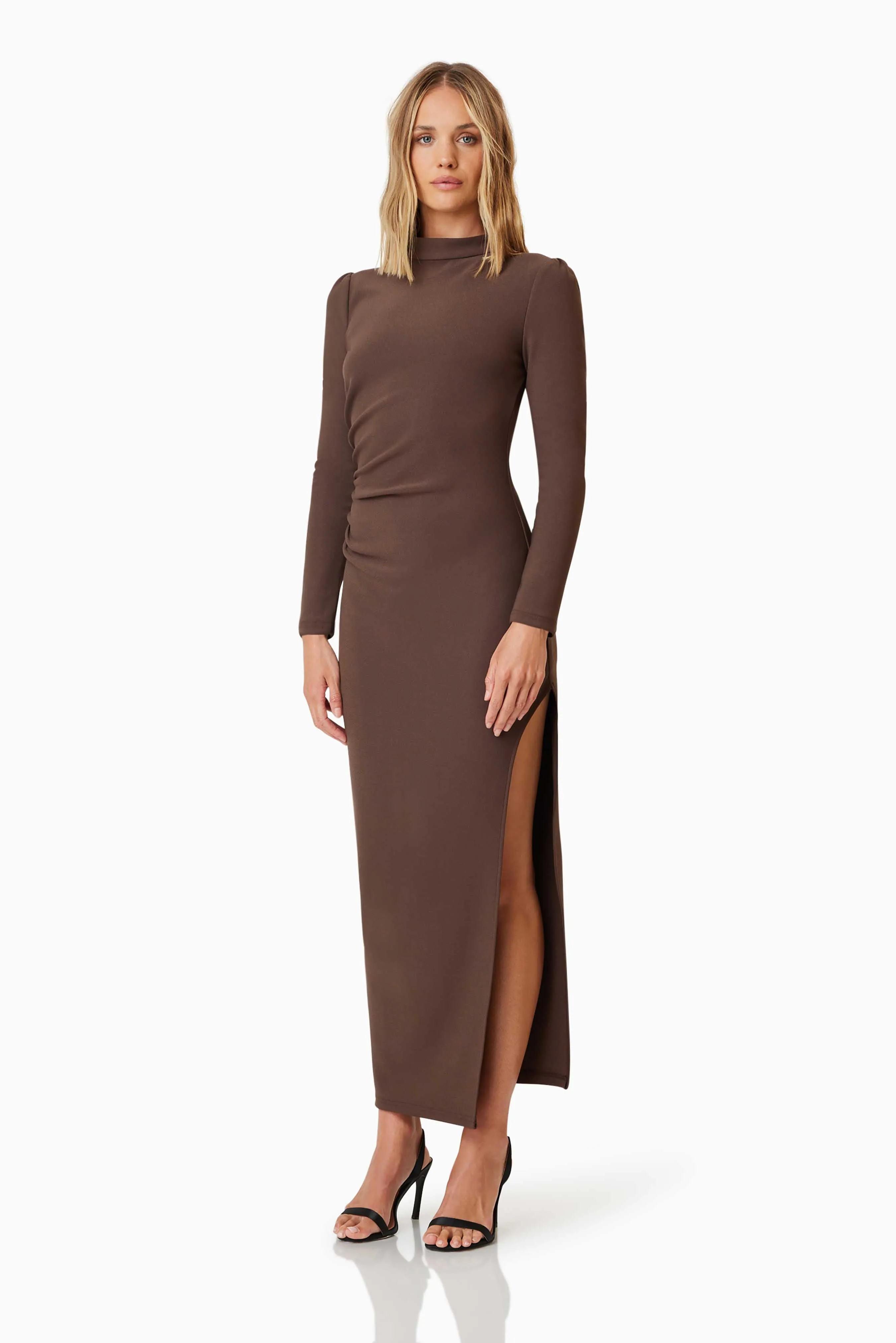 Nola Long Sleeve Maxi Dress In Brown