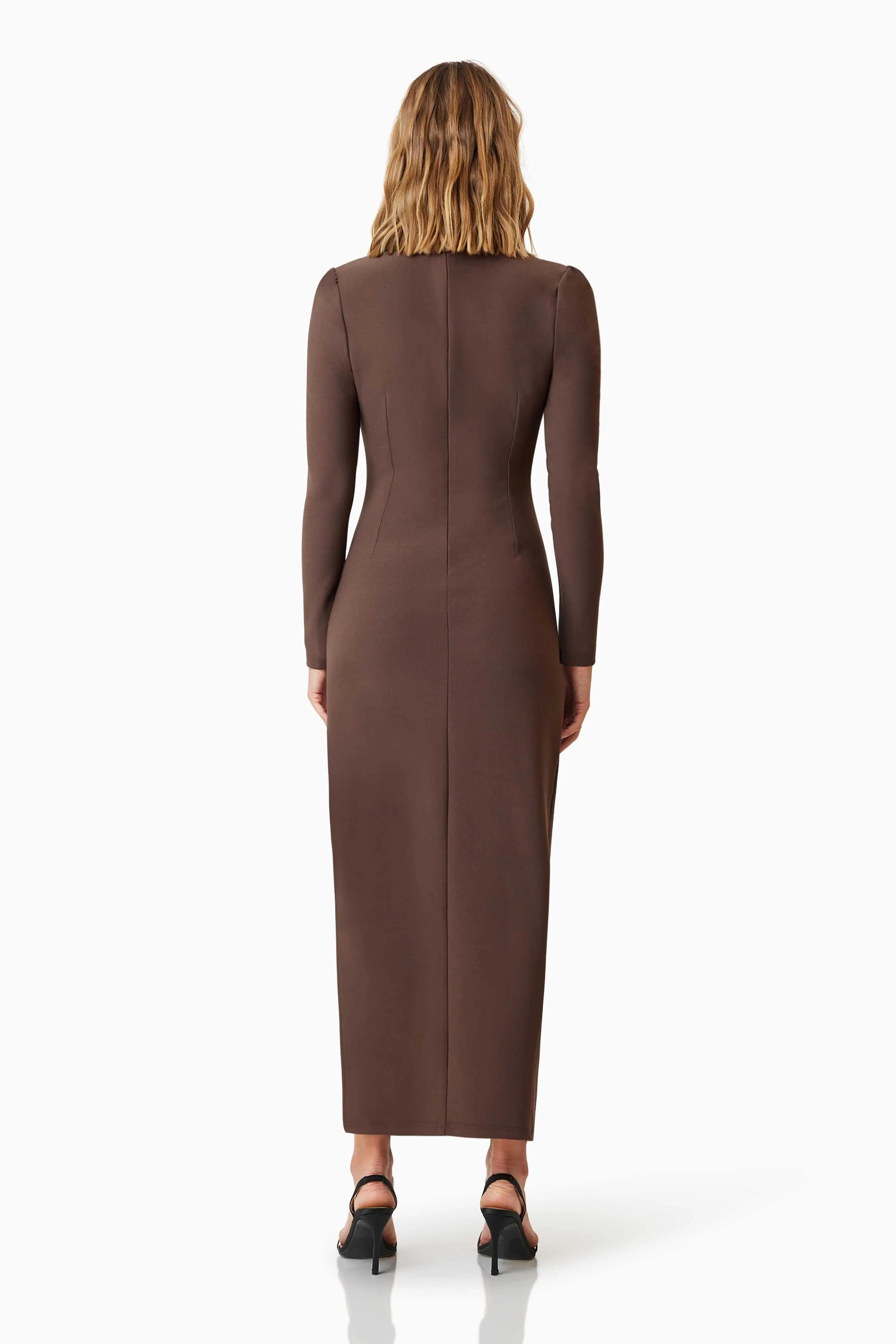 Nola Long Sleeve Maxi Dress In Brown