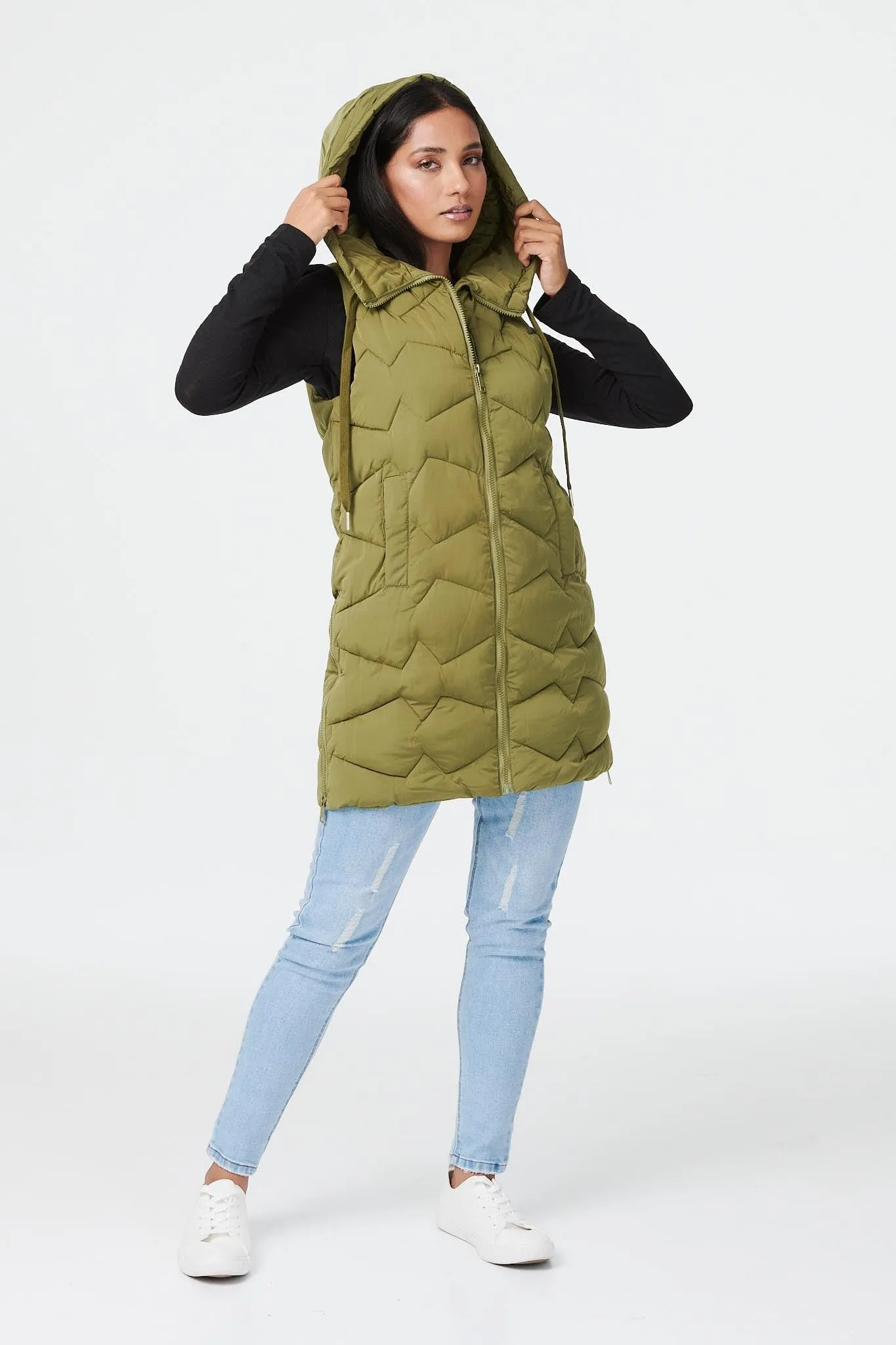 Padded Longline Gilet with Hood