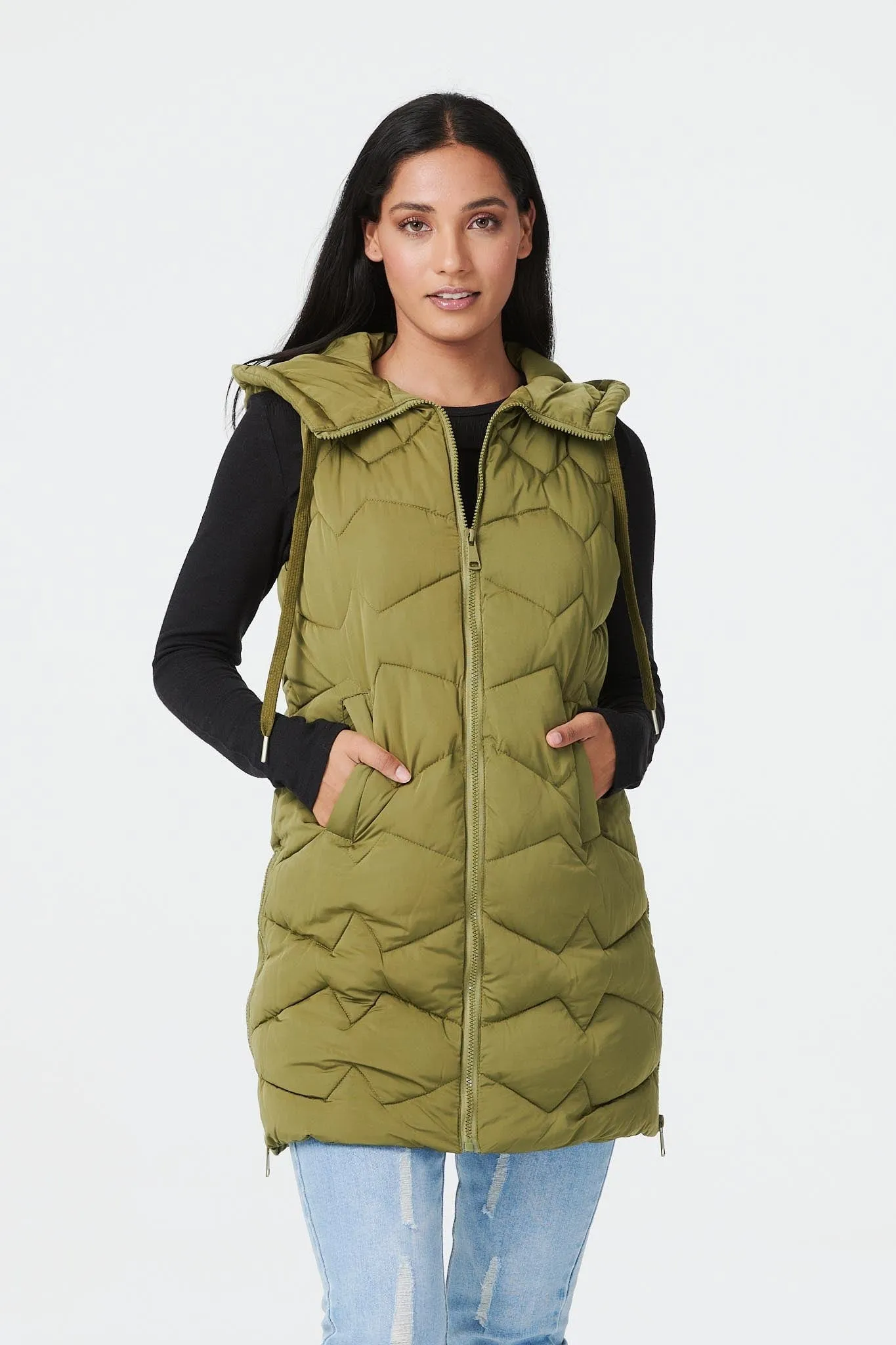 Padded Longline Gilet with Hood