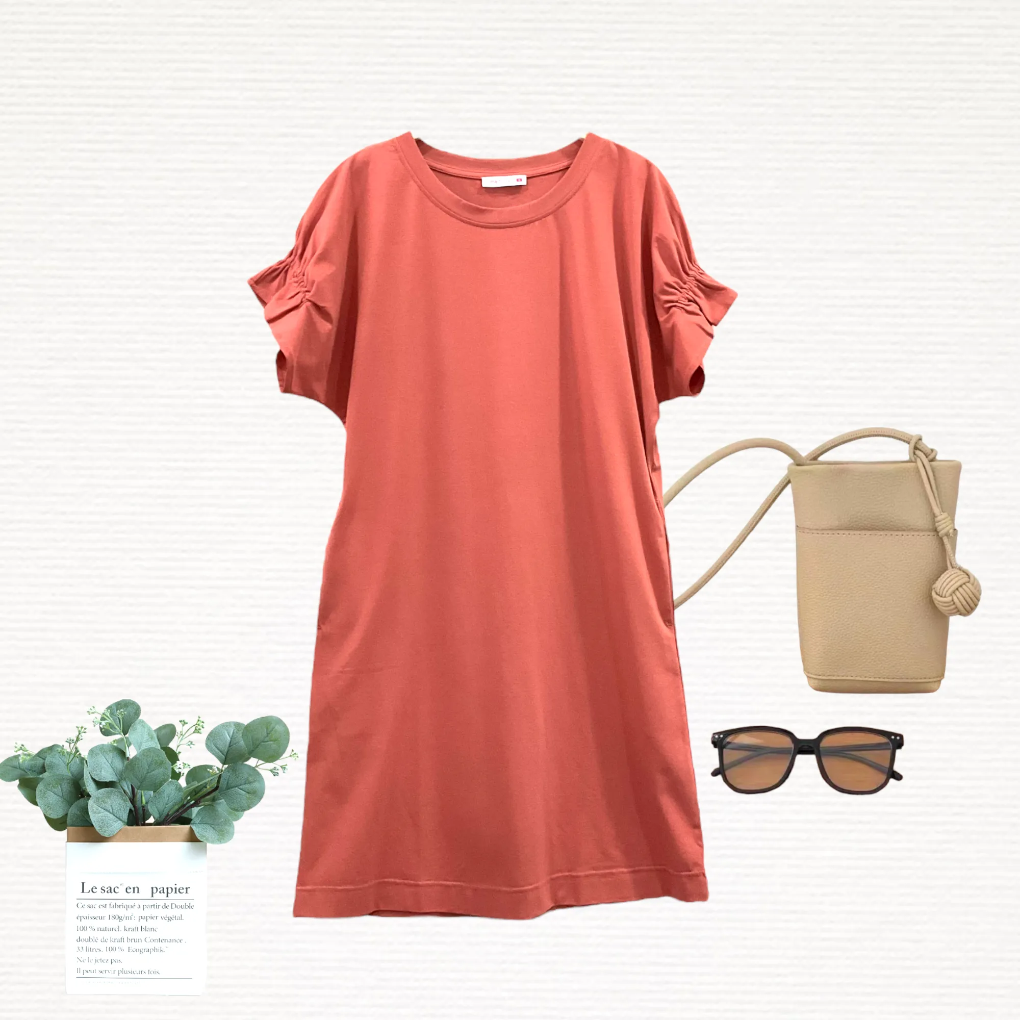 Patch Casual Short Sleeve Round Neck With Pocket Cotton Dress