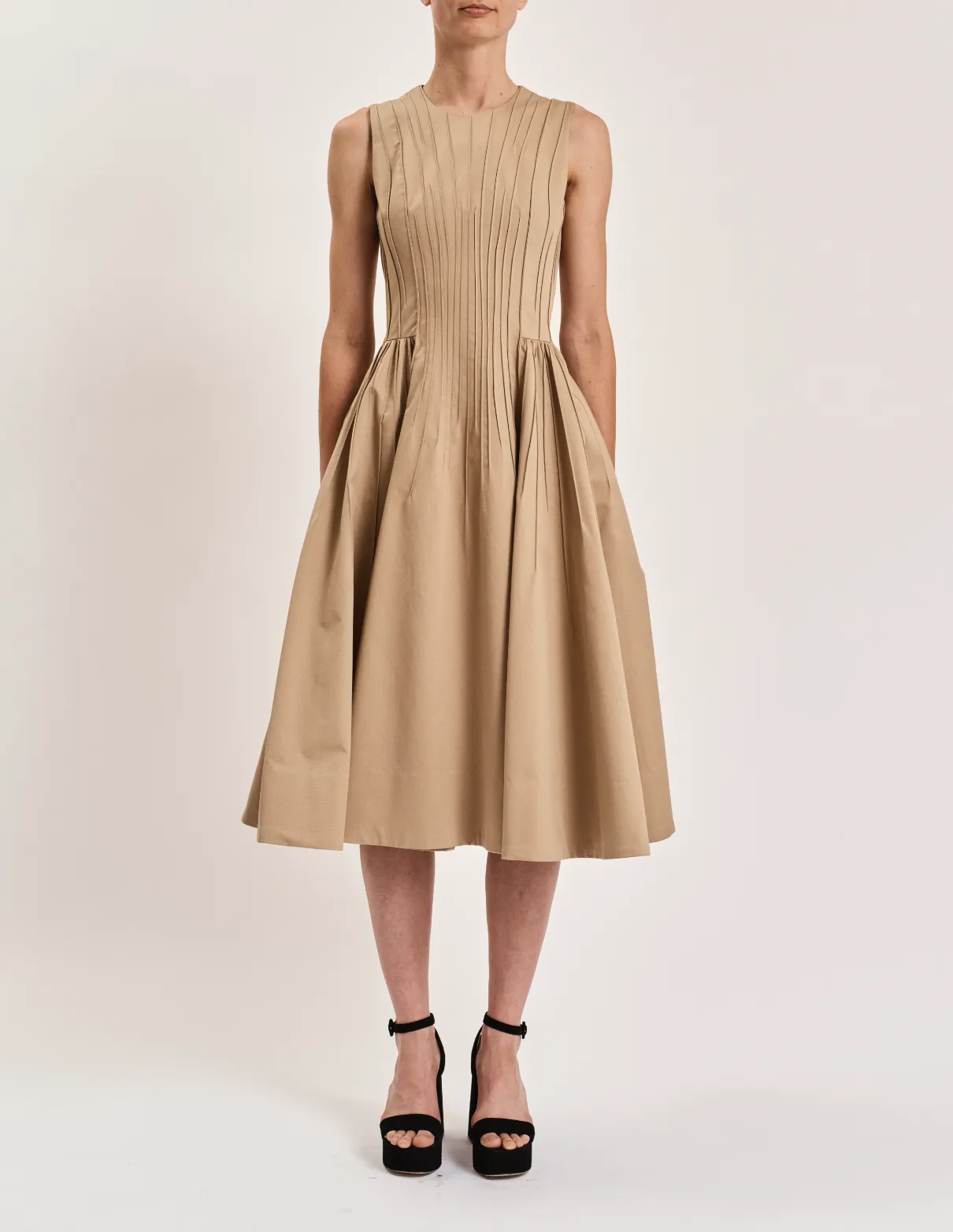 Pintuck Dress in Khaki