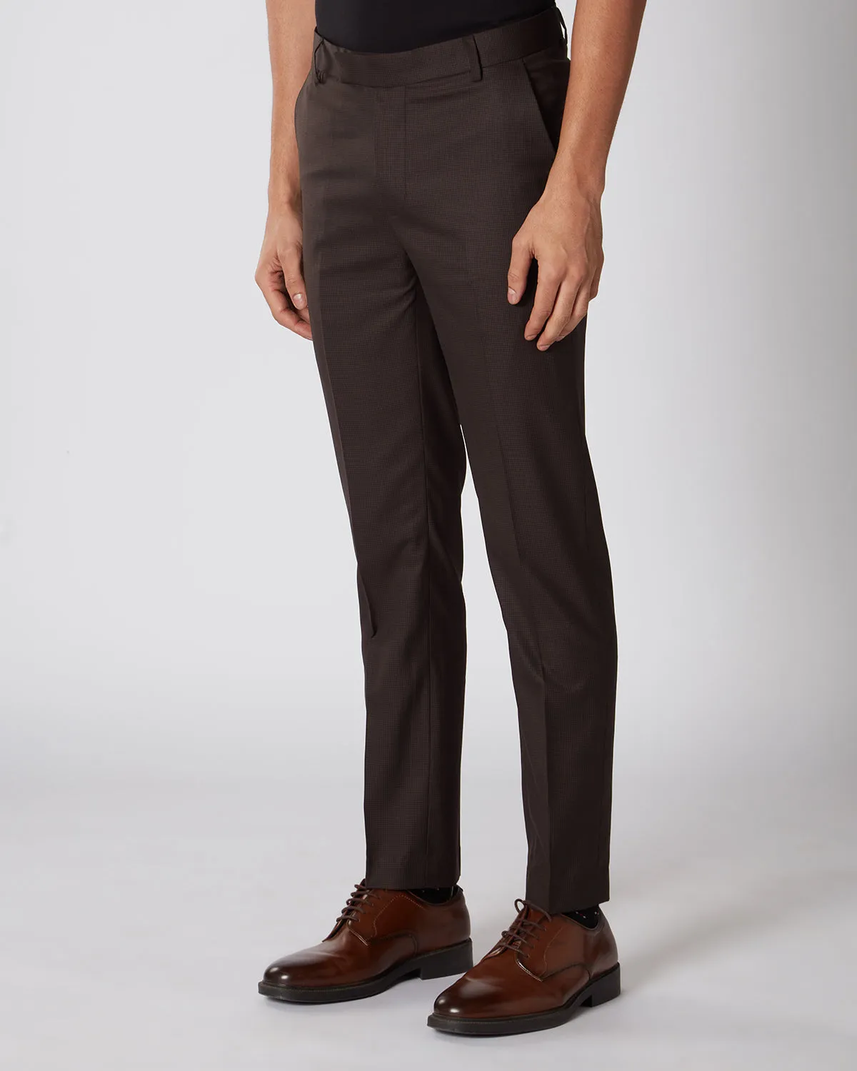 Prime Blended Wool Houndstooth Dress Pants - Brown