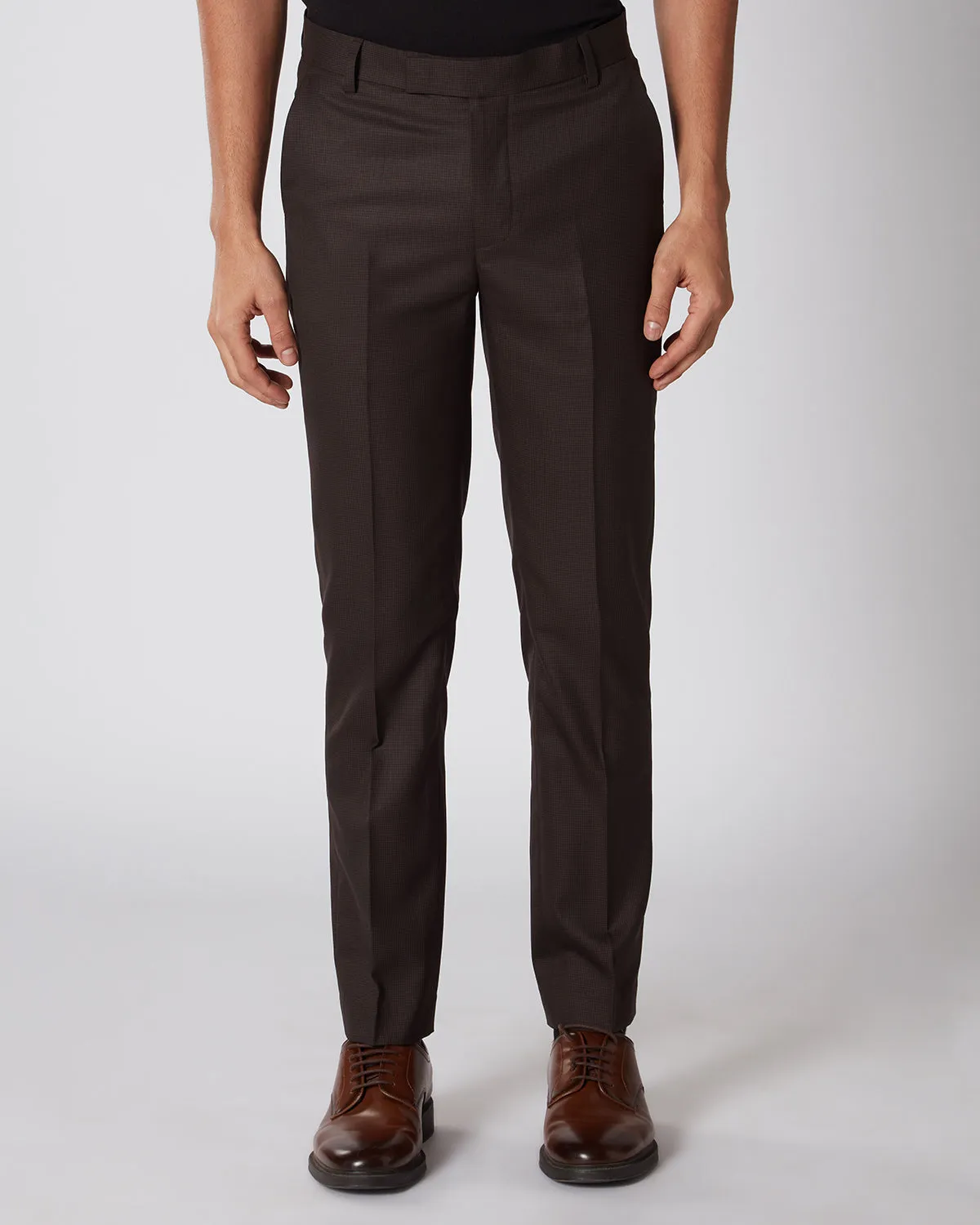 Prime Blended Wool Houndstooth Dress Pants - Brown