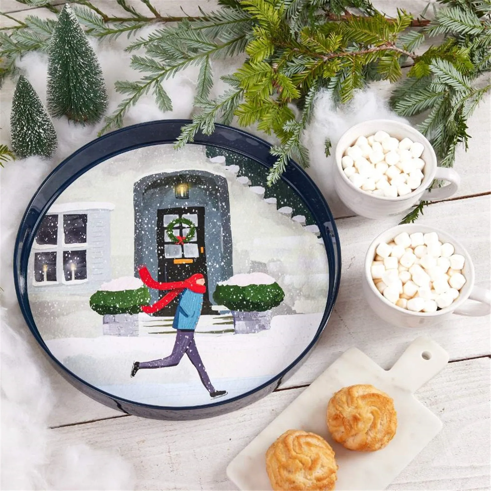 Skater Round Tray - 15 Inch Winter Scene