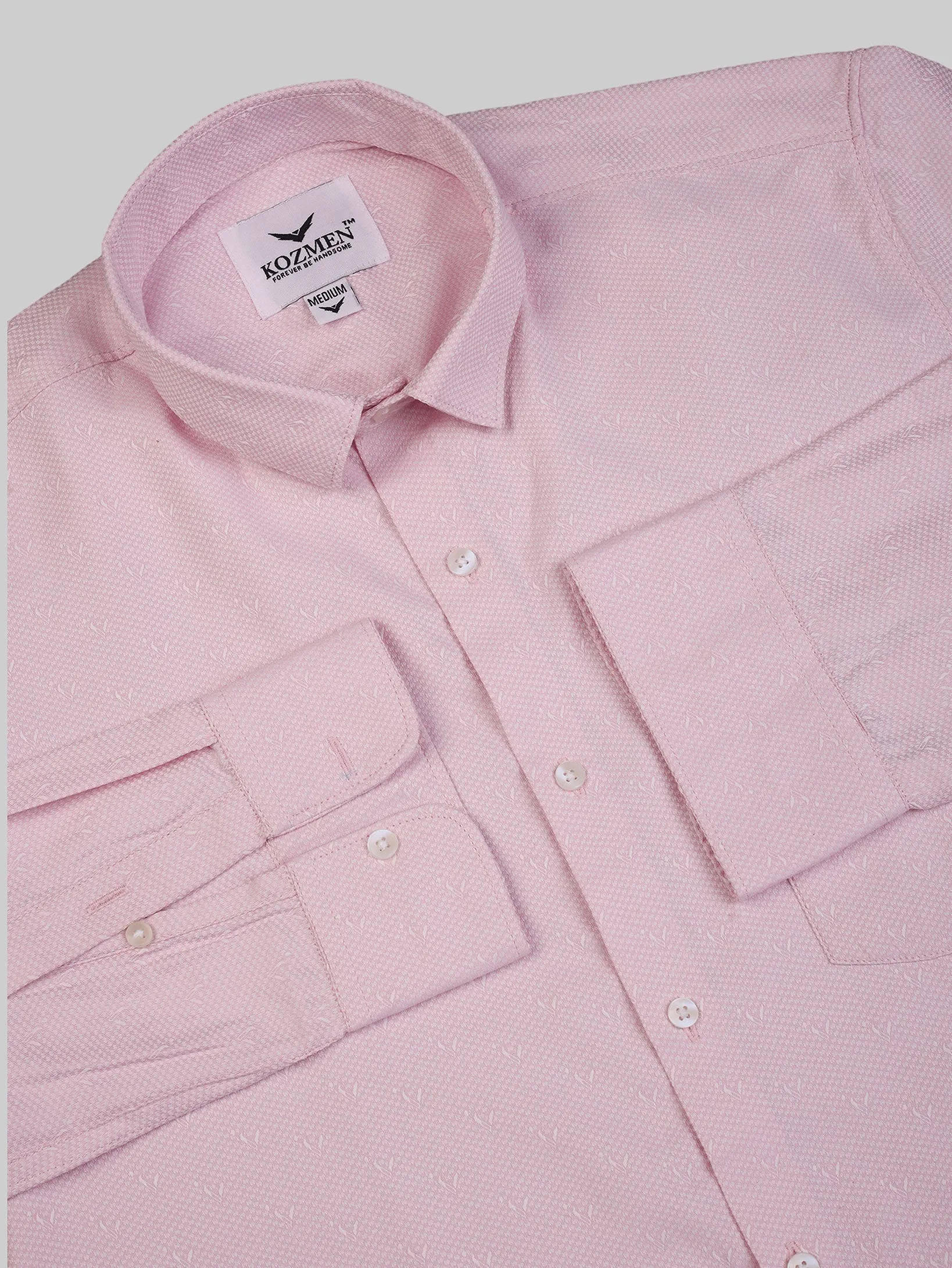 Soft Pink Cotton Casual with Micro Leaf Print Shirt