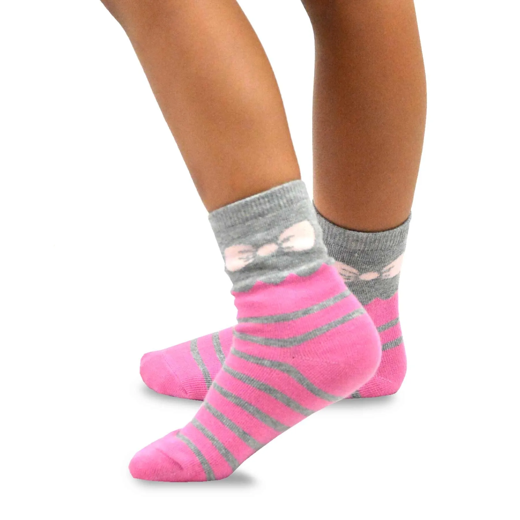 TeeHee Socks Kid's Casual Cotton Short Crew Stripes and Bow 6-Pack (70682)