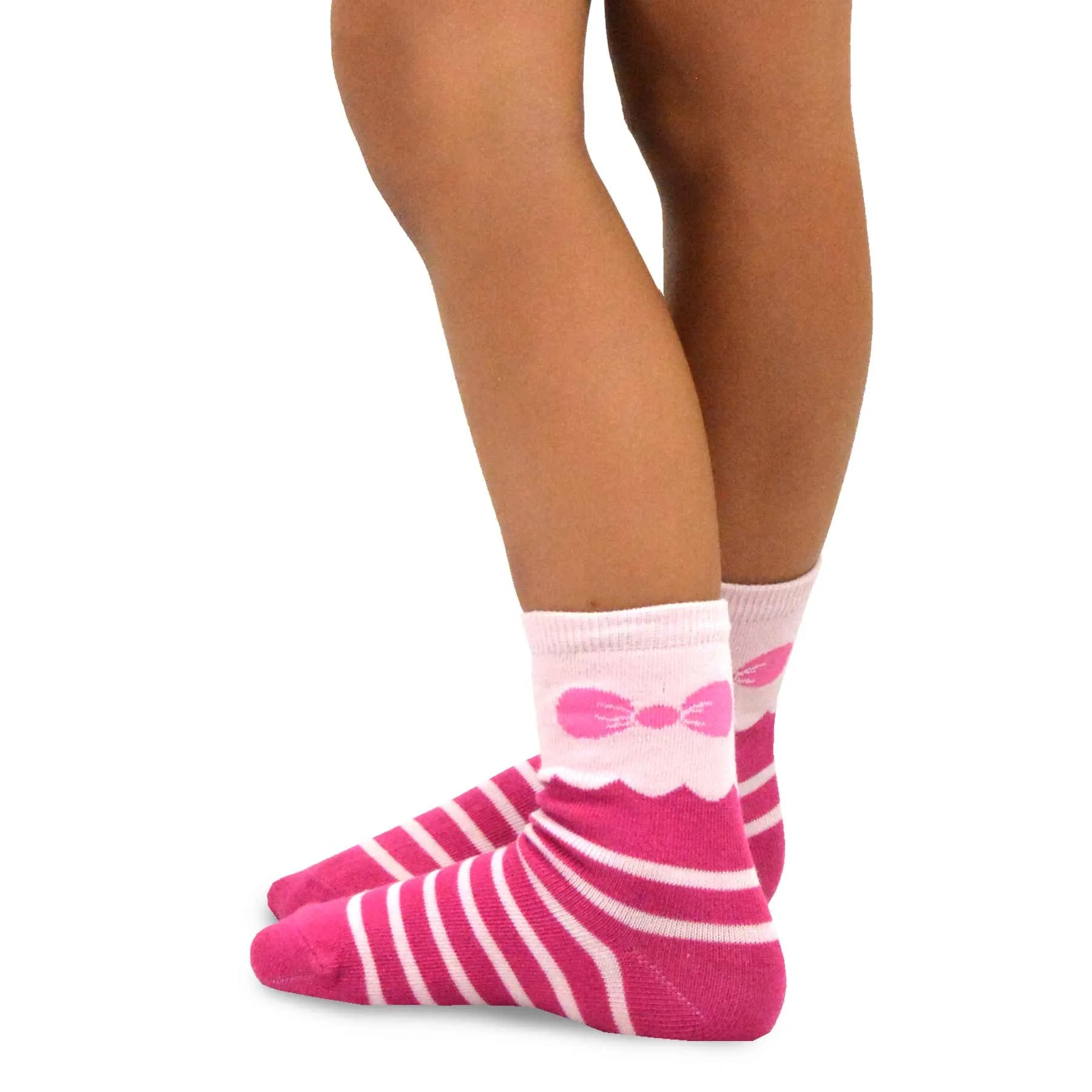 TeeHee Socks Kid's Casual Cotton Short Crew Stripes and Bow 6-Pack (70682)