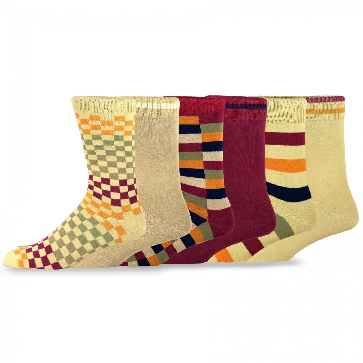 TeeHee Socks Men's Casual Cotton Crew Colorblock Stripe 6-Pack (50388)