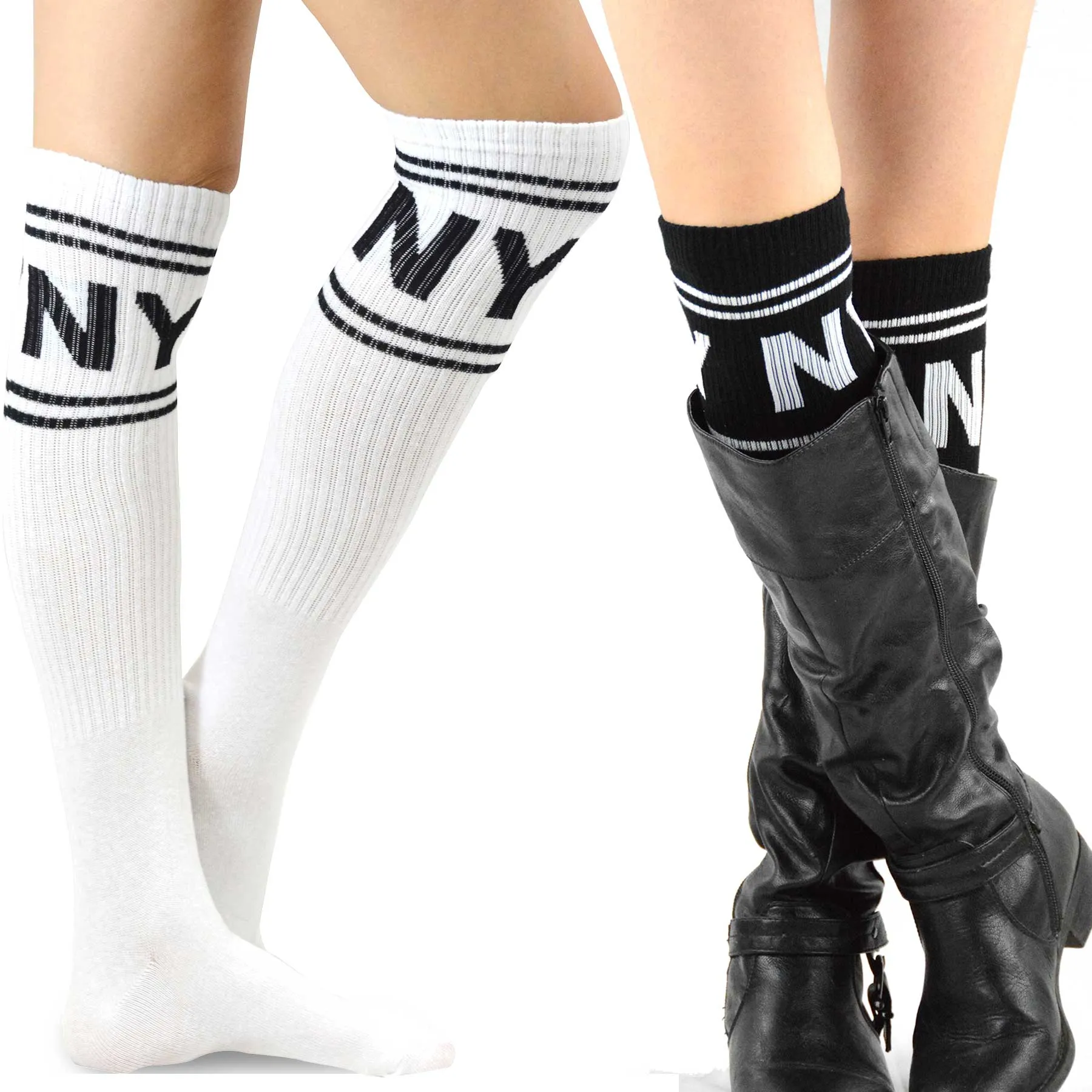 TeeHee Socks Women's Casual Cotton Knee High NY Stripe 2-Pack (11074)