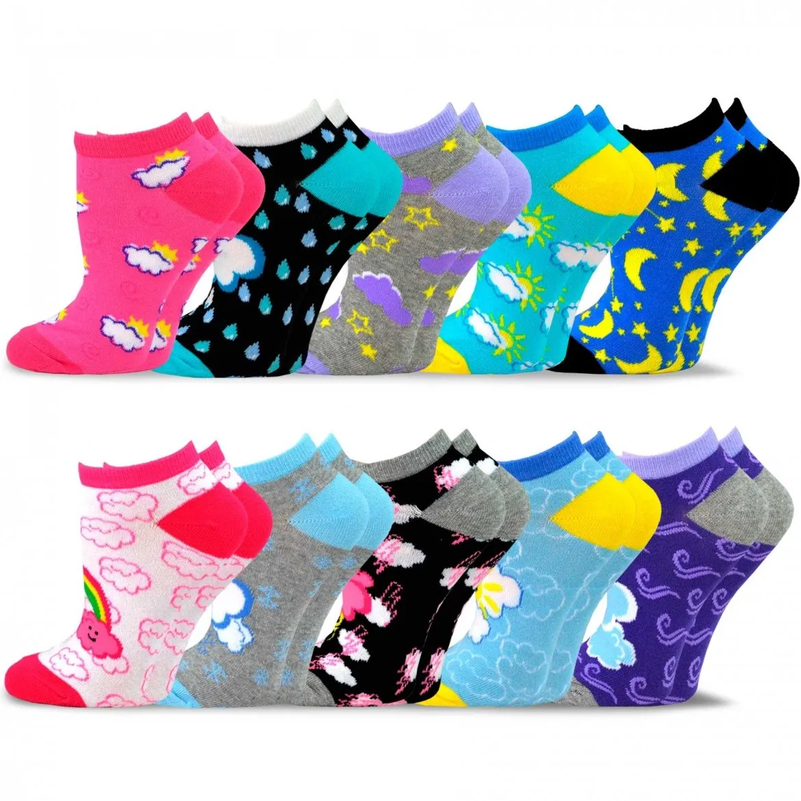 TeeHee Socks Women's Casual Cotton No Show Weather 10-Pack (12093)