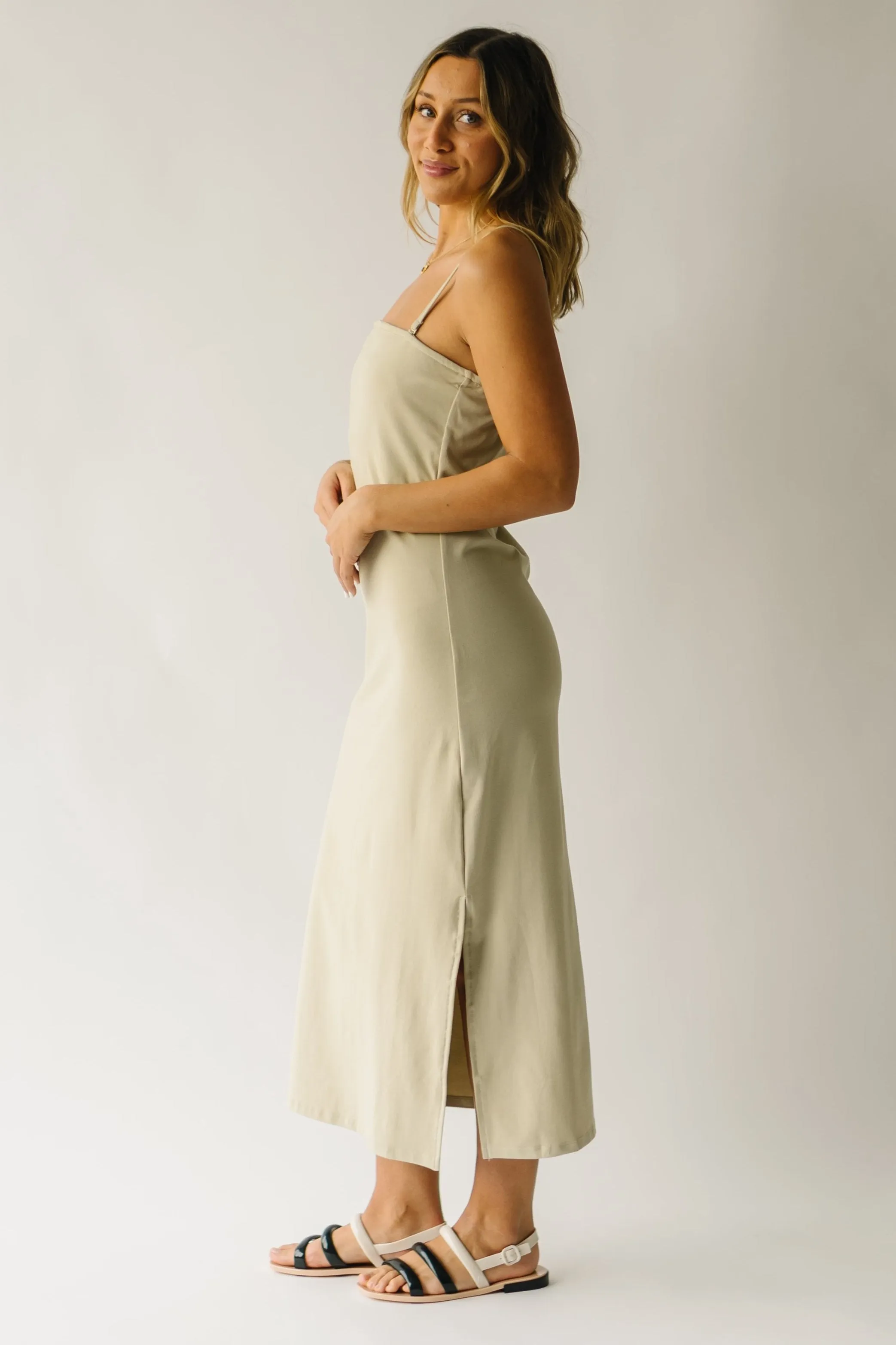 The Belinda Tank Knit Midi Dress in Khaki