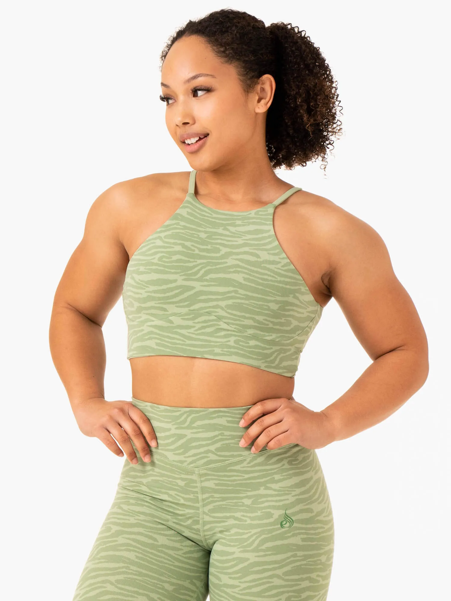 Transform Reversible Sports Crop - Jade Green Zebra