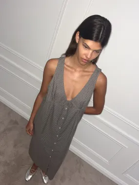 Tuck Tie Dress - Khaki Check